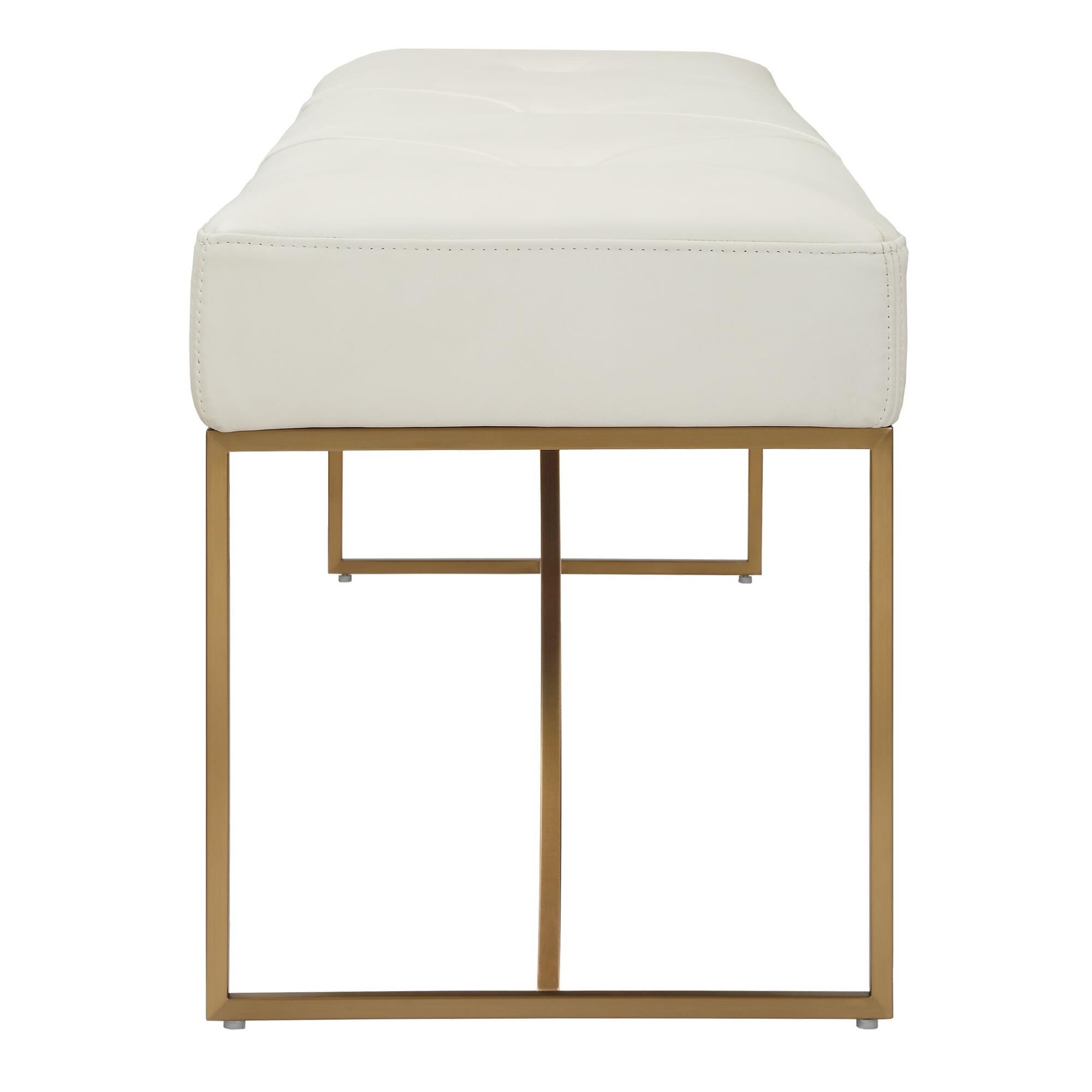 Shown in Elegant Curves Of The Stainless Steel Base In Plated Brushed Brass Support The Plush Diamond Tufted  finish