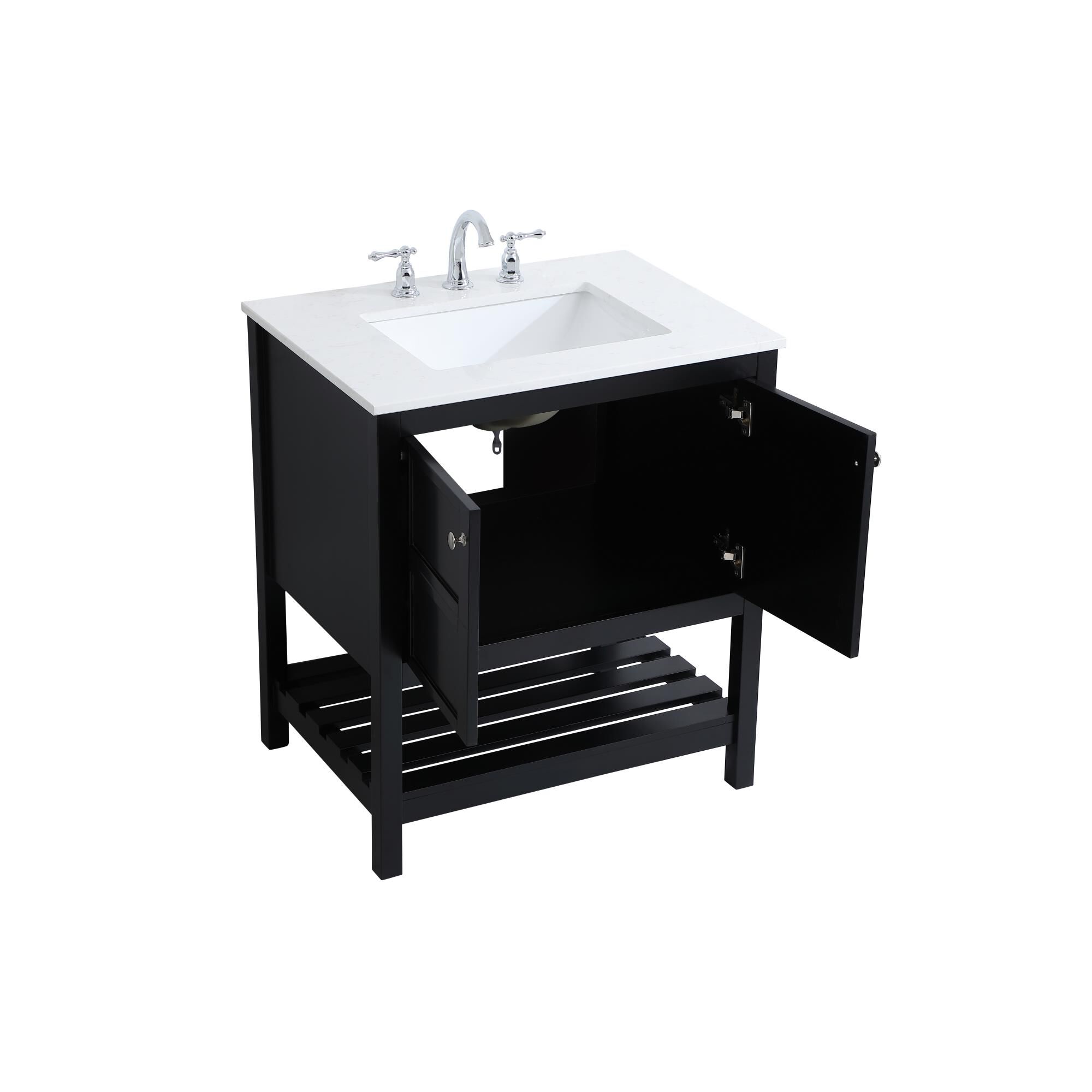 Shown in Black And Brushed Nickel With Calacatta Quartz finish