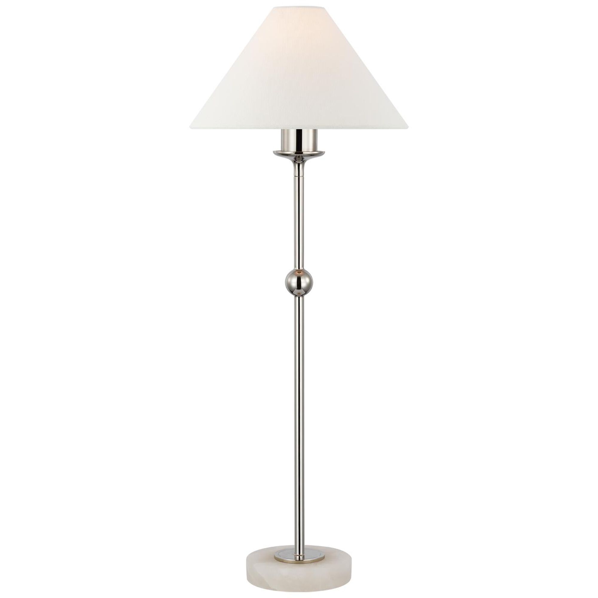 Shown in Polished Nickel and Alabaster finish and Linen shade