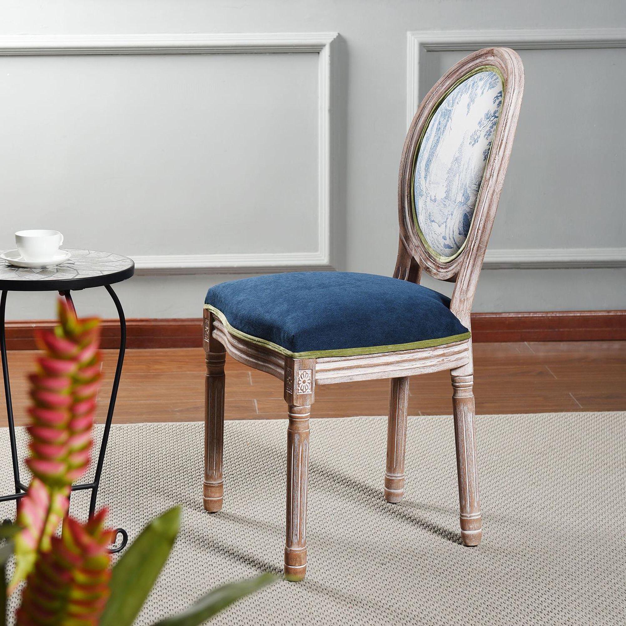 Shown in Blue Toile, Navy Velvet, Lime Green and Taupe Washed finish