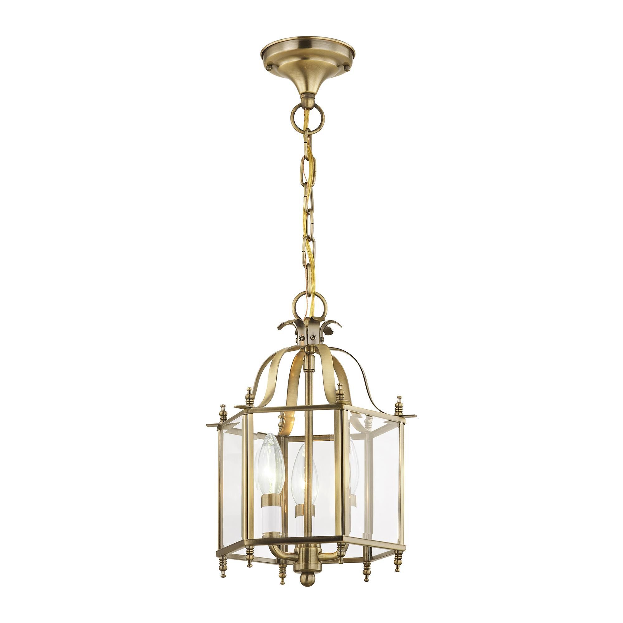 Shown in Antique Brass finish and Clear Beveled glass