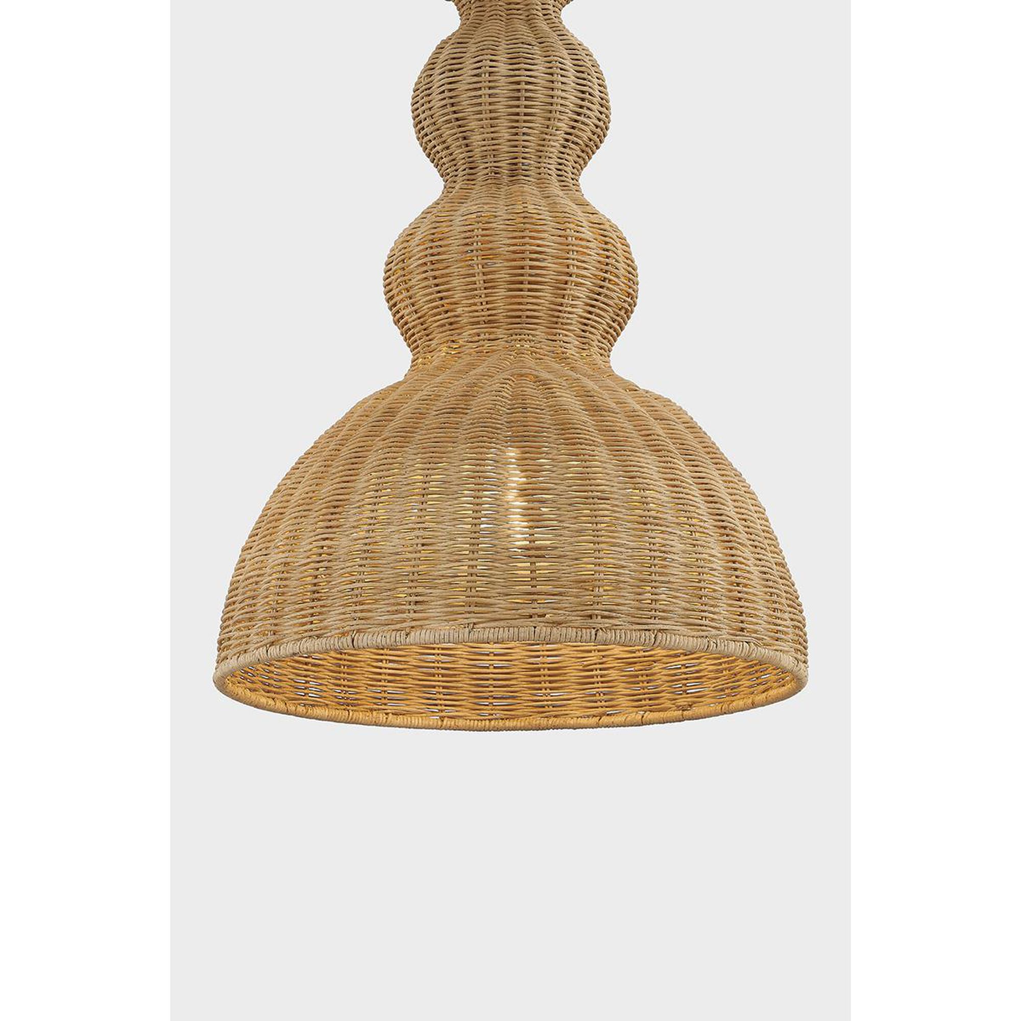 Shown in Aged Brass finish and Light Natural Wicker shade