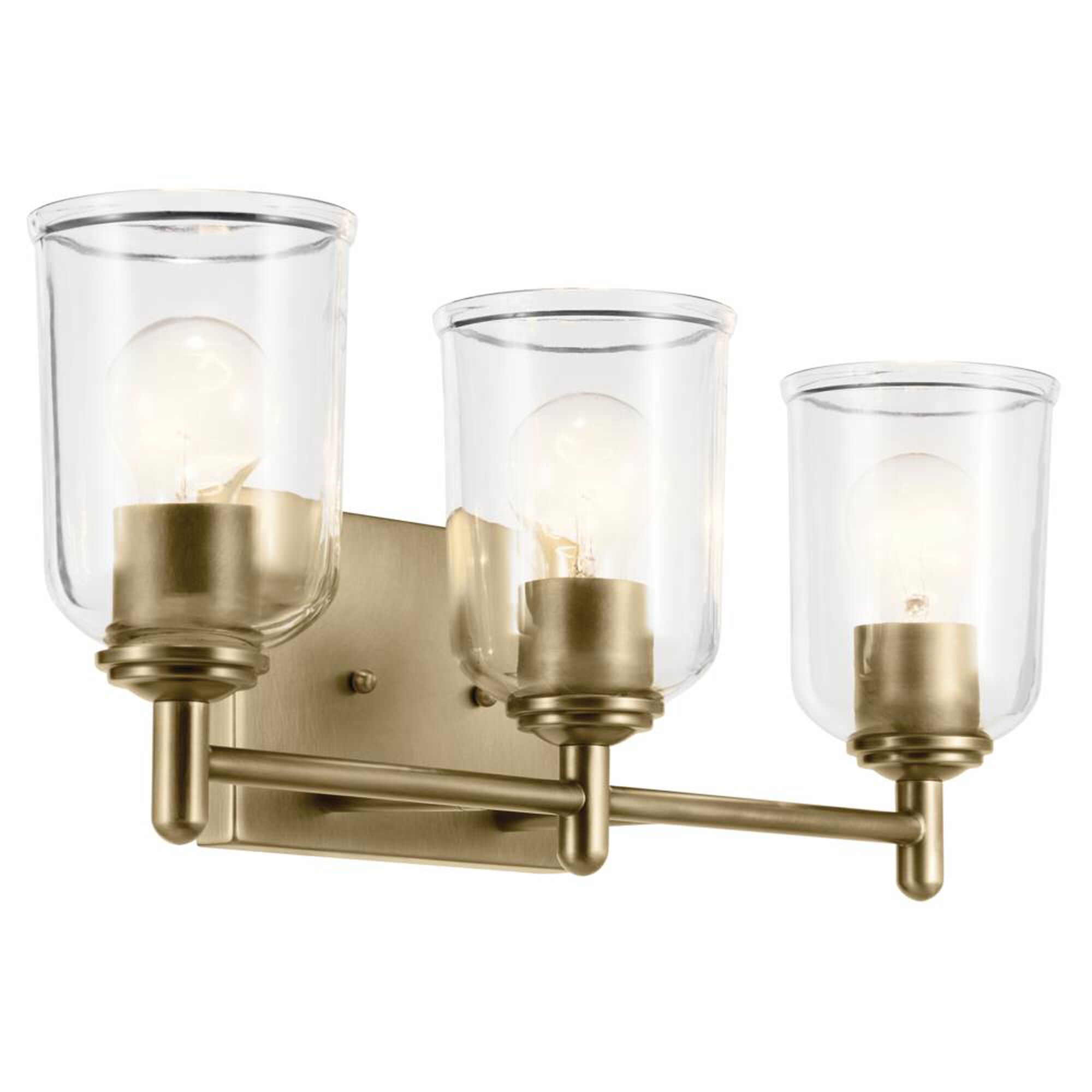 Shown in Natural Brass finish and Clear glass