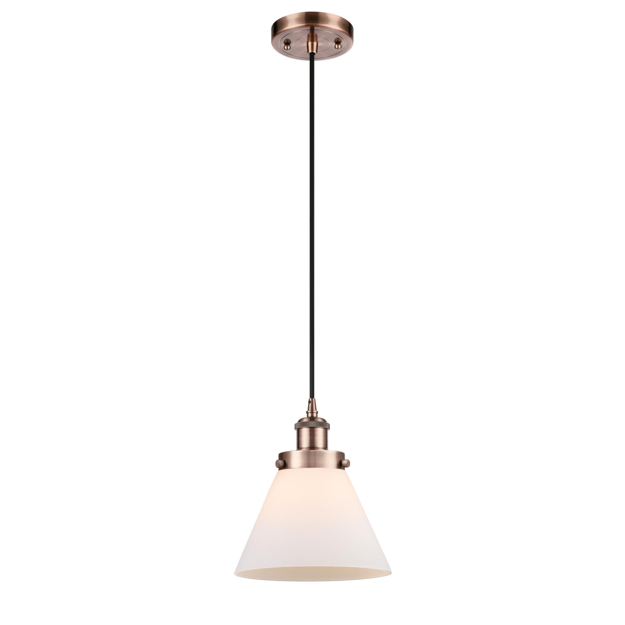 Shown in Antique Copper finish and Matte White Cased Large Cone glass