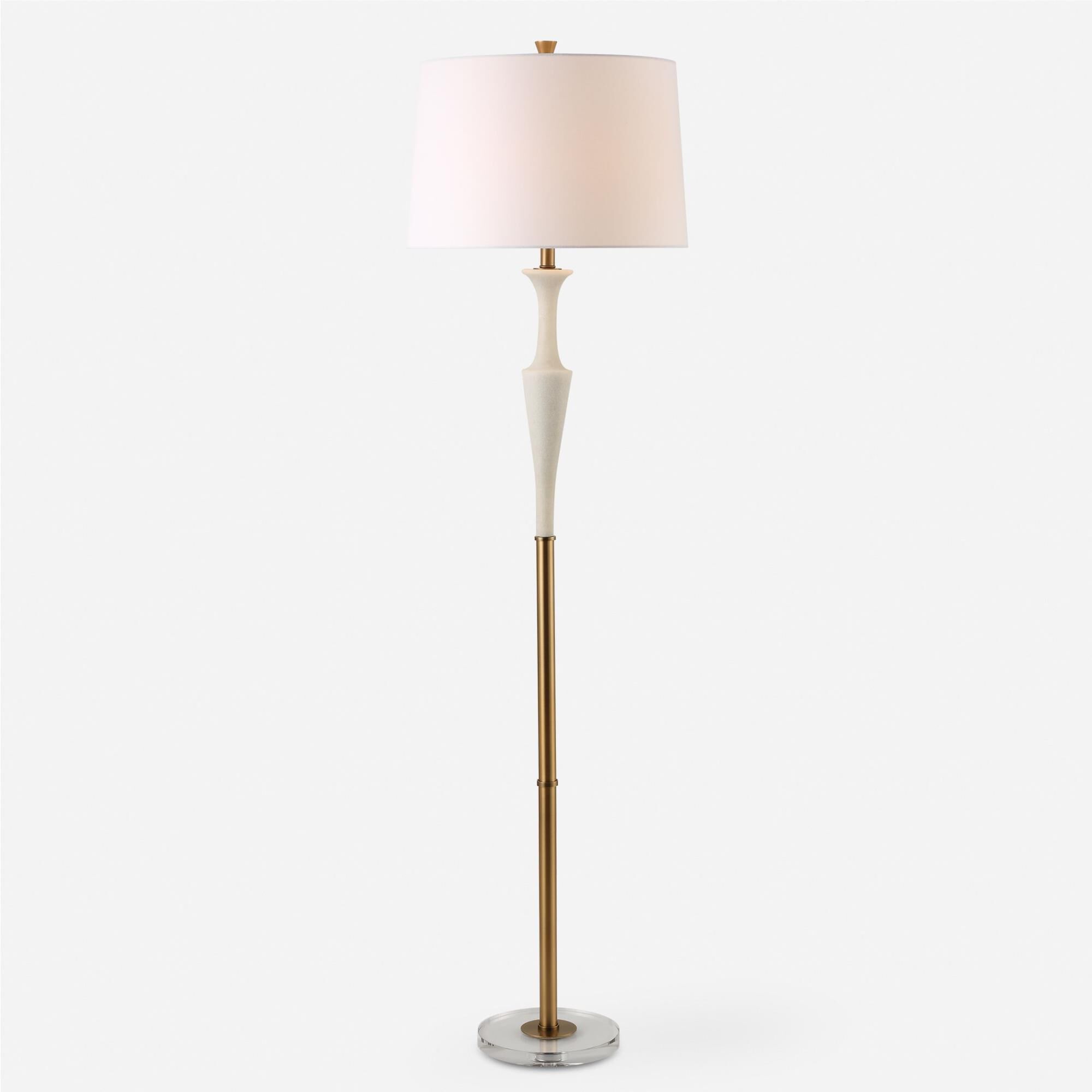 Shown in This Floor Lamp Adds An Air Of Elegance And Sophistication To Any Space. The Base Of The Lamp Is Cra finish and Round Hardback shade