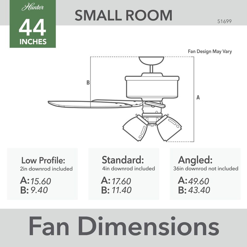 Sencillo 44 Inch Ceiling Fan with Light Kit by Hunter Fan