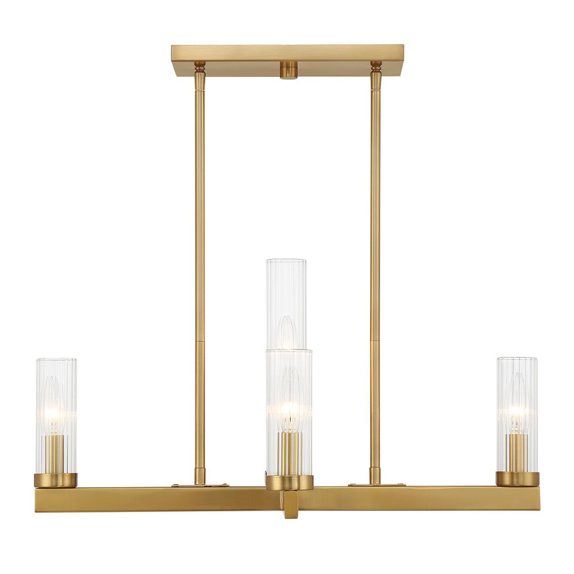 Shown in Warm Brass finish and Clear Ribbed glass