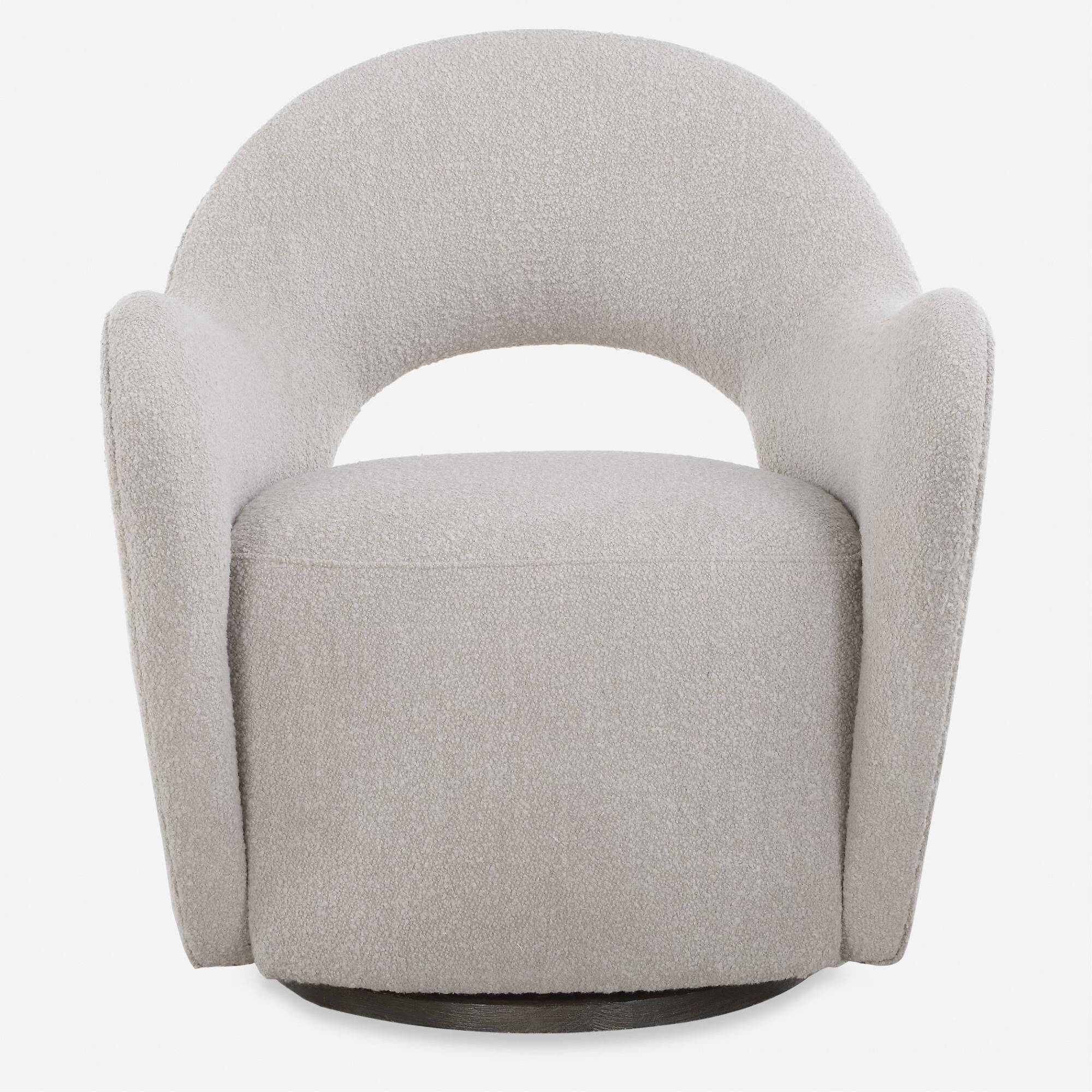 Shown in Gentle Curves And Fun Cutouts Give A Unexpected Twist In The Wander Swivel Chair. Upholstered In An  finish