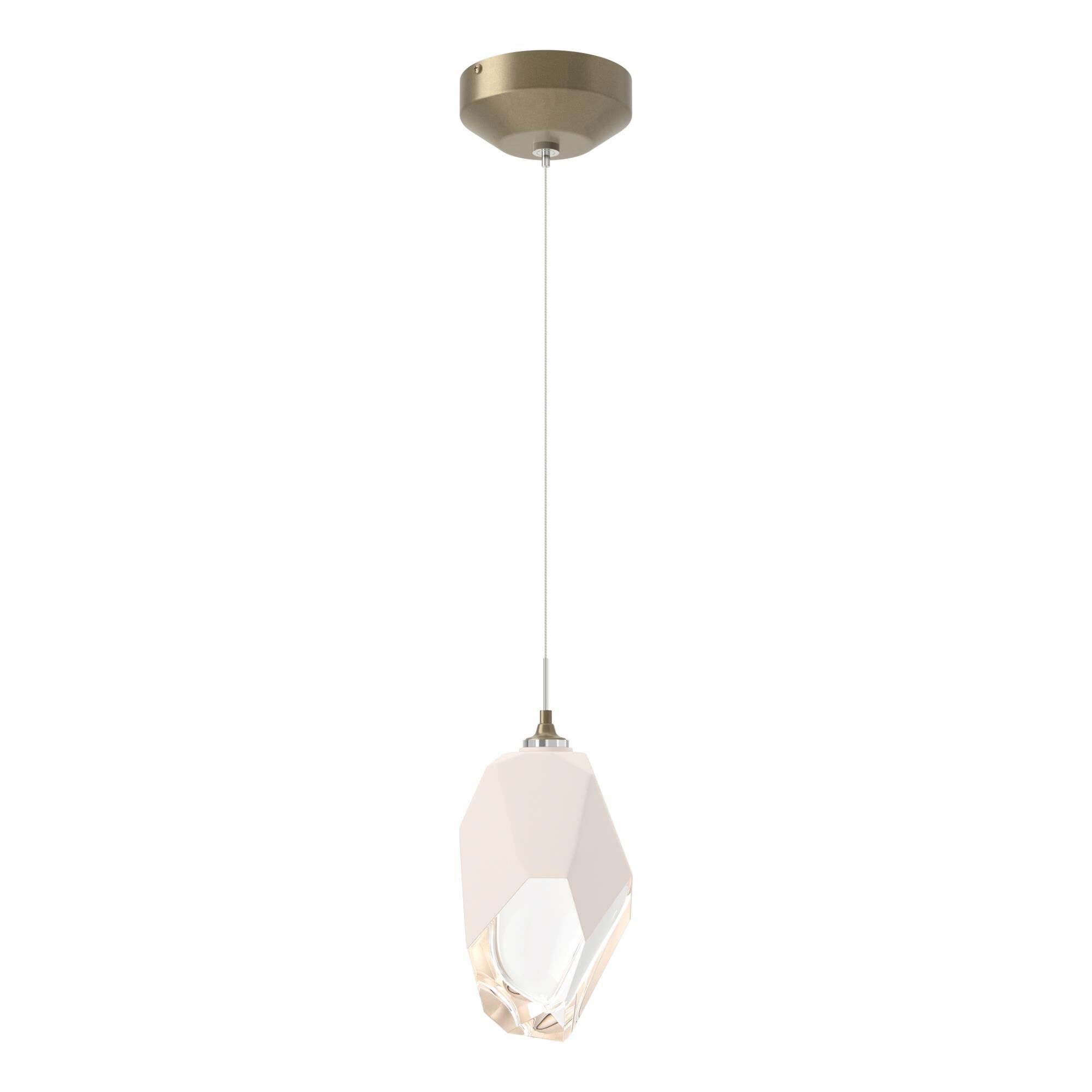 Shown in Soft Gold finish and White glass and White Glass shade