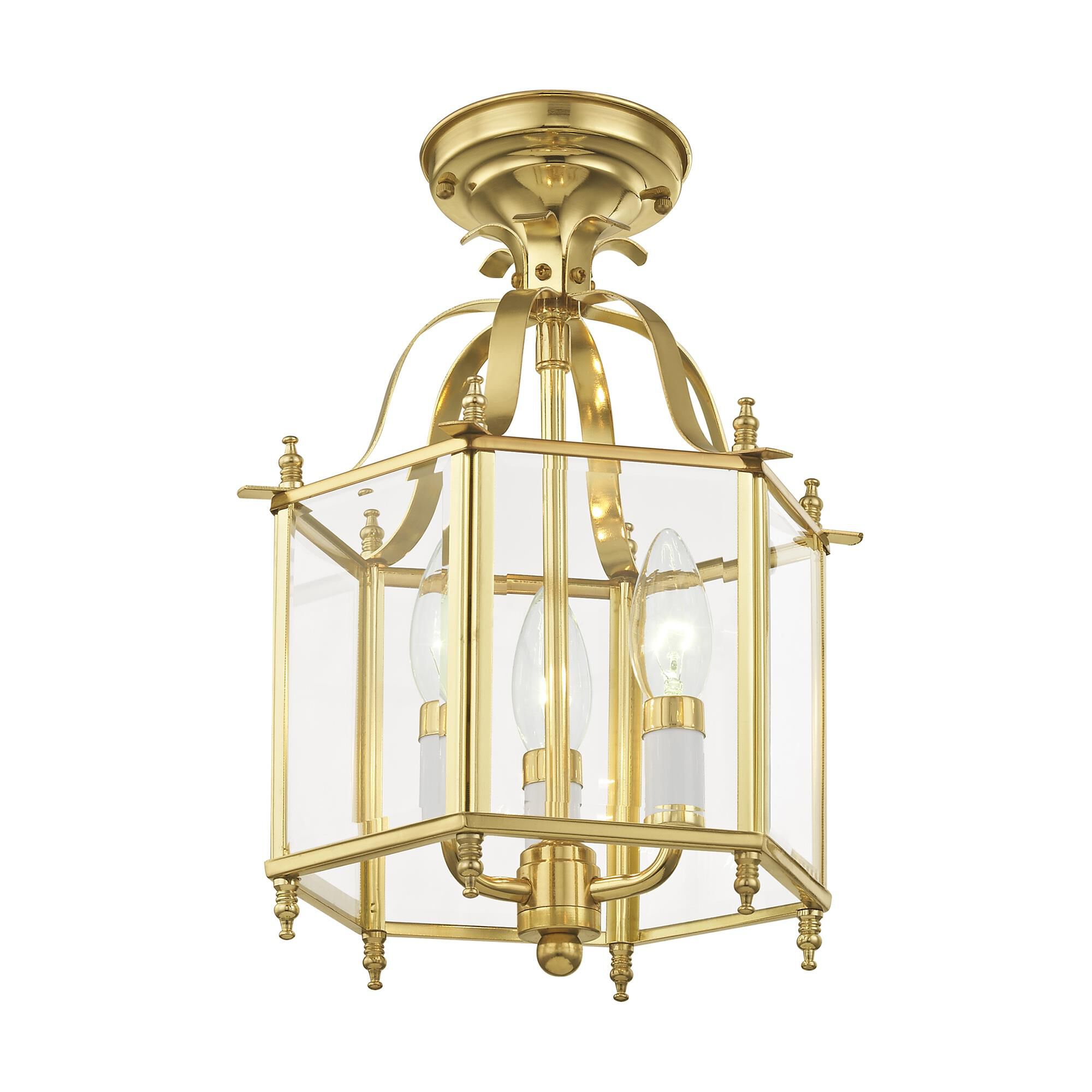 Shown in Polished Brass finish and Clear Beveled glass