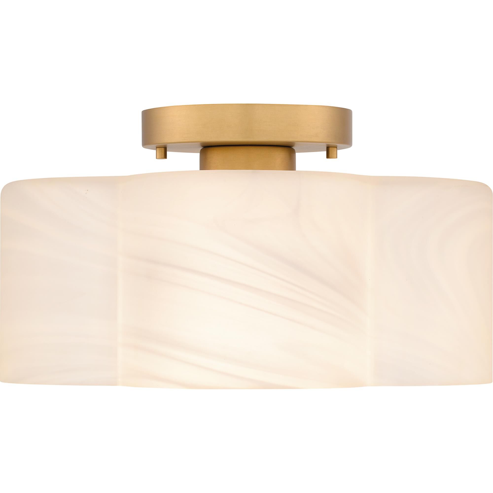 Shown in Brushed Weathered Brass finish and Alabaster Glass shade