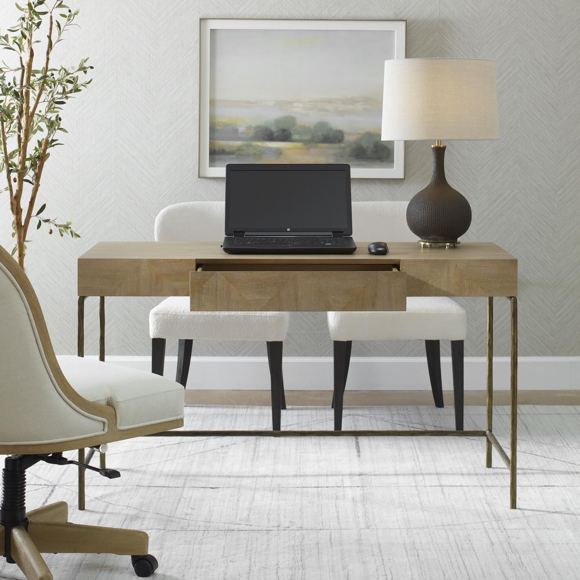 Shown in The Aristotle Desk Provides Any Room With A Clean-Lined Contemporary Work-Space. Finished In A Vibra finish