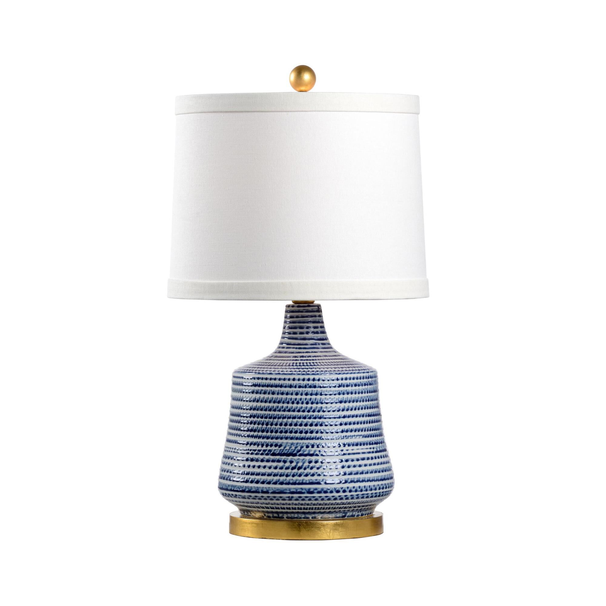 Shown in Blue-White Glaze finish and Off White Linen shade