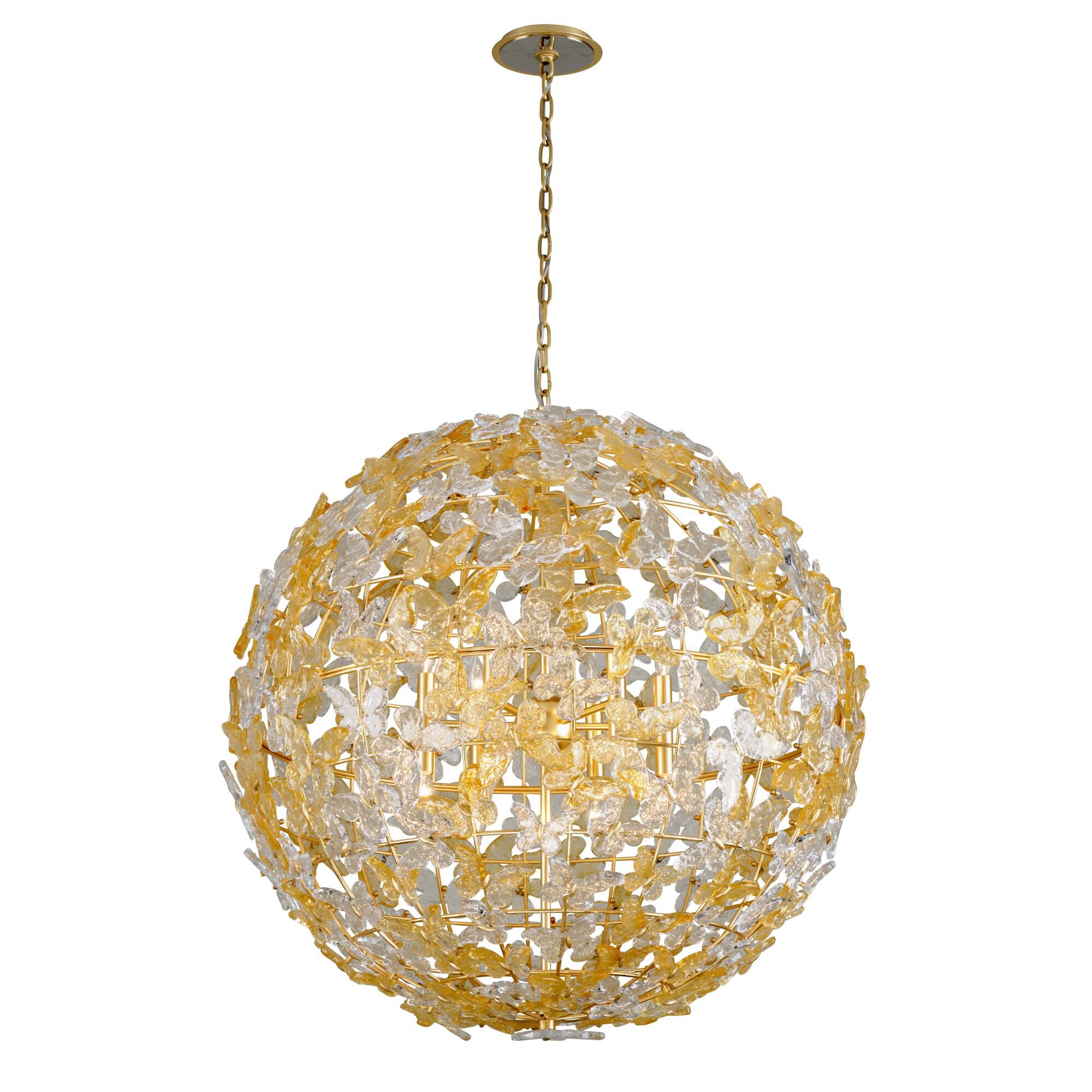 Shown in Gold Leaf finish and Clear and Honey Handmade Italian glass