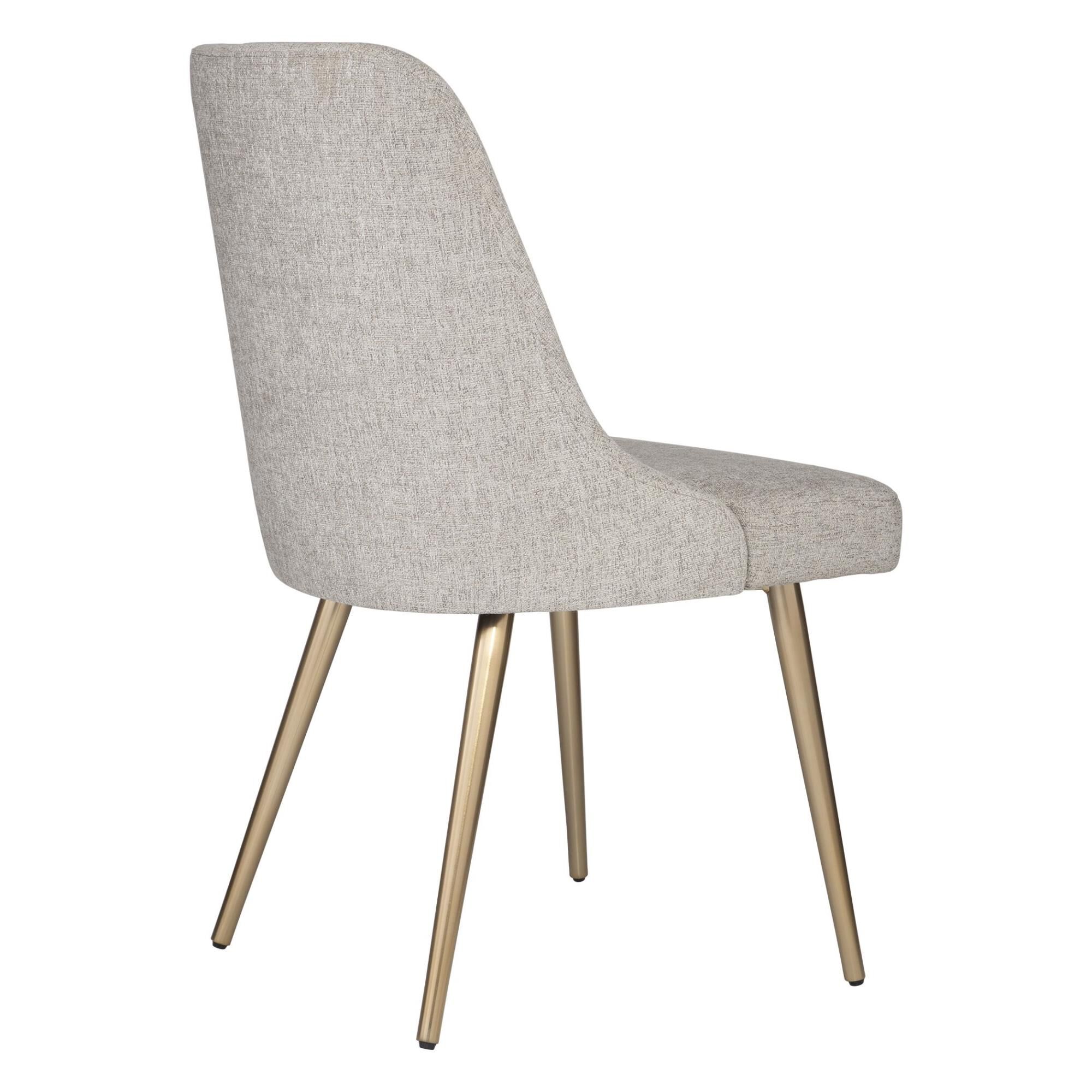 Shown in Gently Sloped Modern Lines Paired With Tapered Metal Legs In Brushed Gold. Upholstered In A Heathere finish