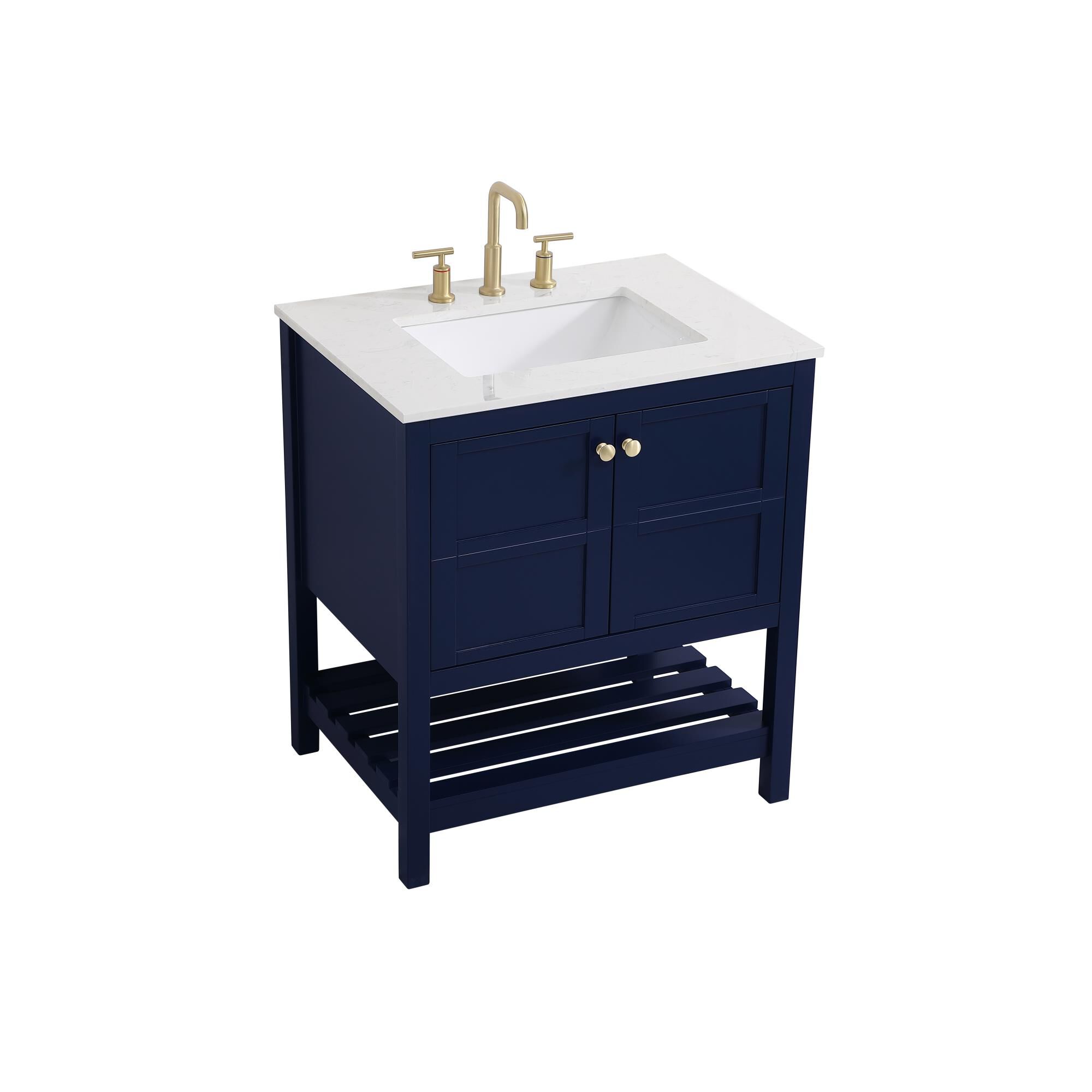 Shown in Blue And Gold With Calacatta Quartz finish