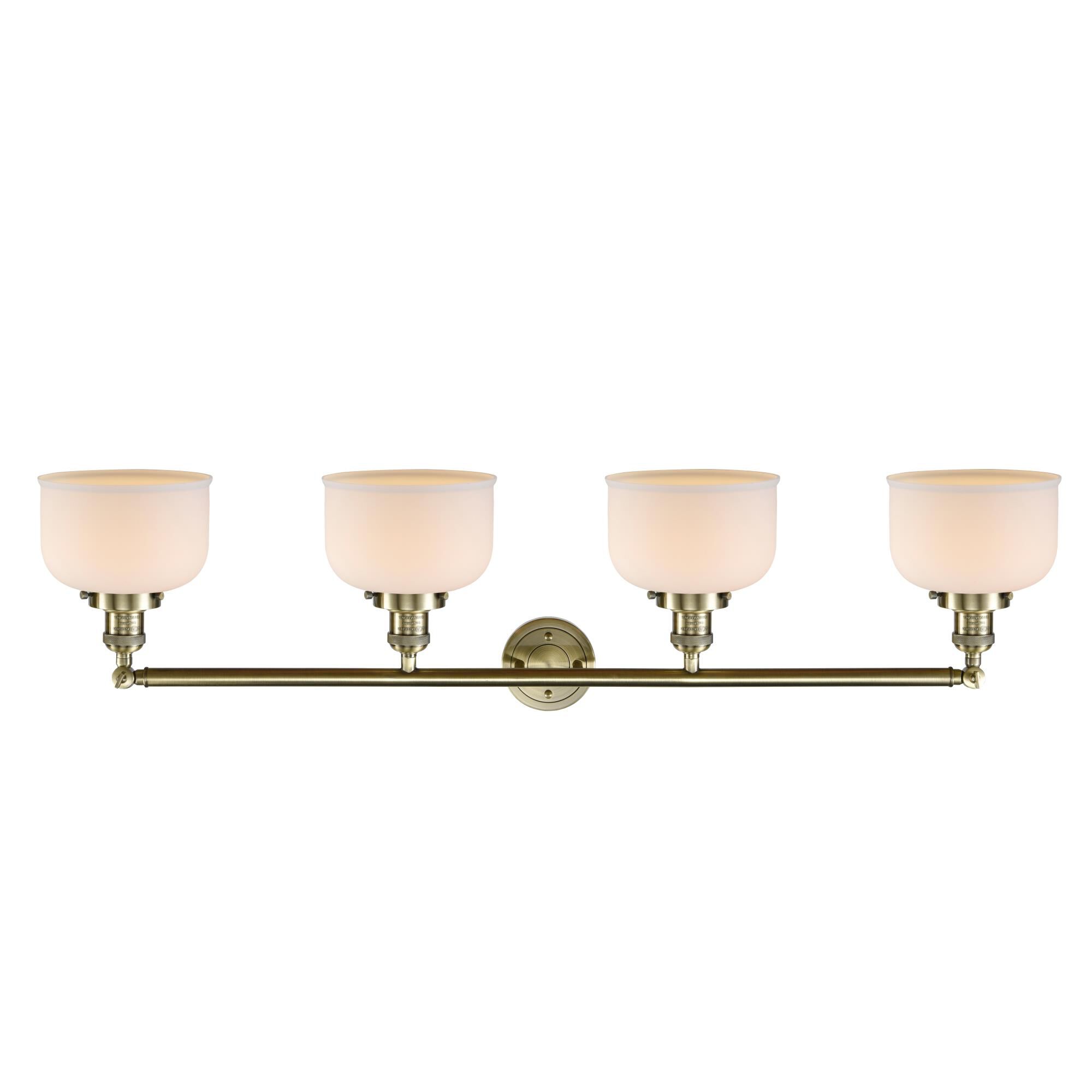 Shown in Antique Brass finish and Matte White Cased glass and Adjustable Swivels accent