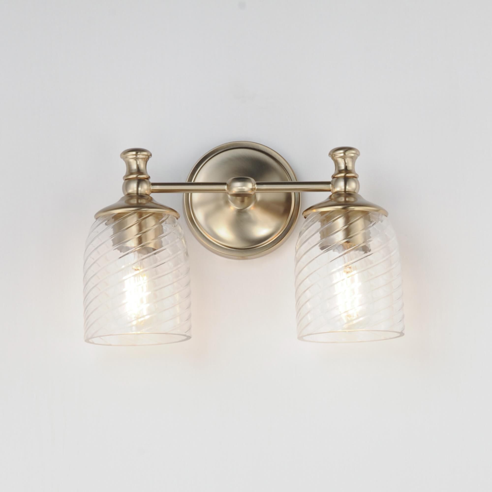 Shown in Satin Champagne finish and Clear Ribbed glass and Glass shade