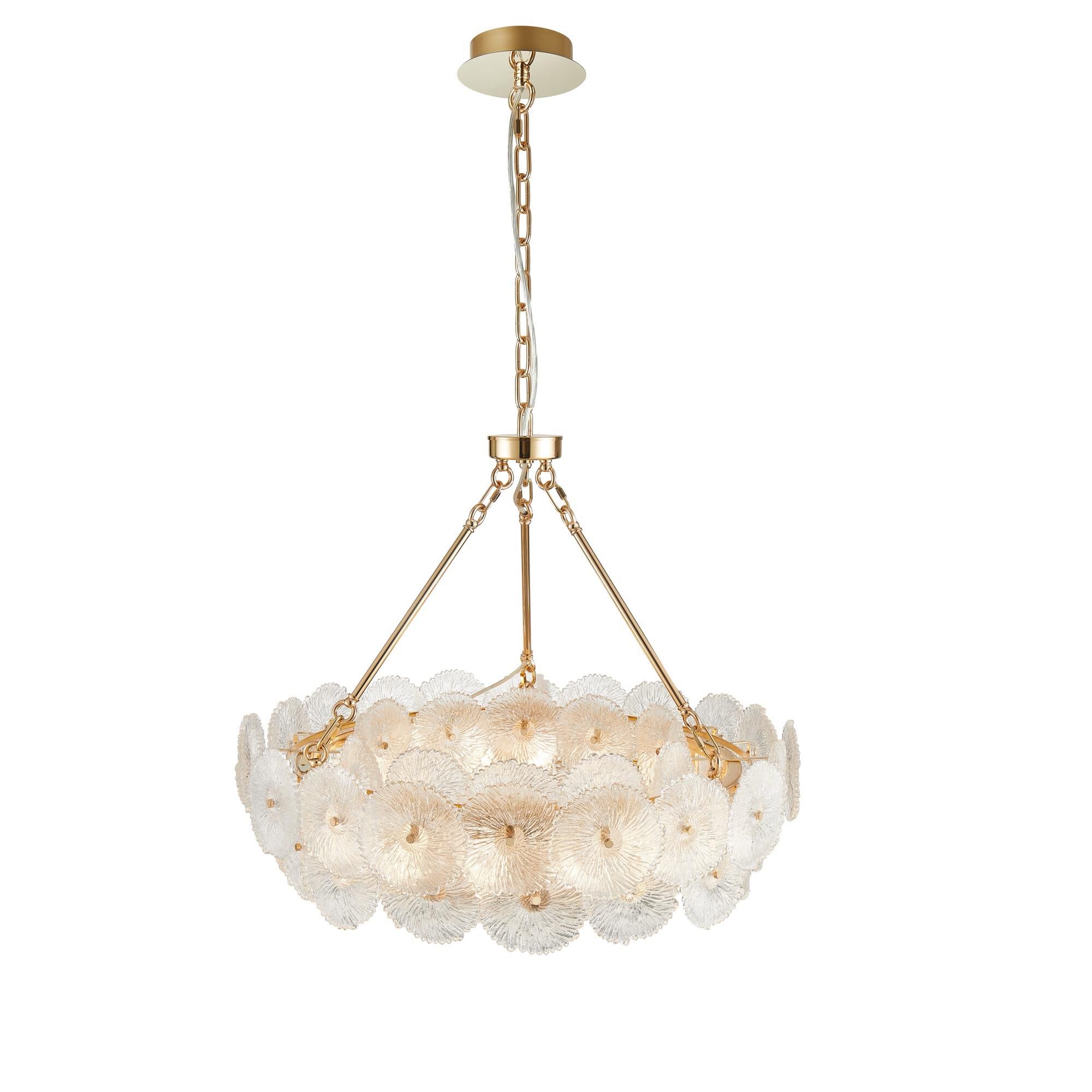 Shown in Brass finish and Glass shade