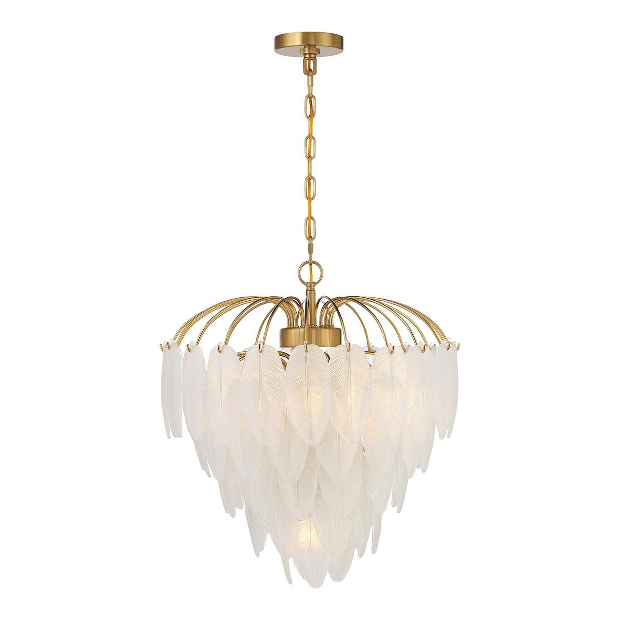 Shown in Warm Brass finish and Frosted Feather glass