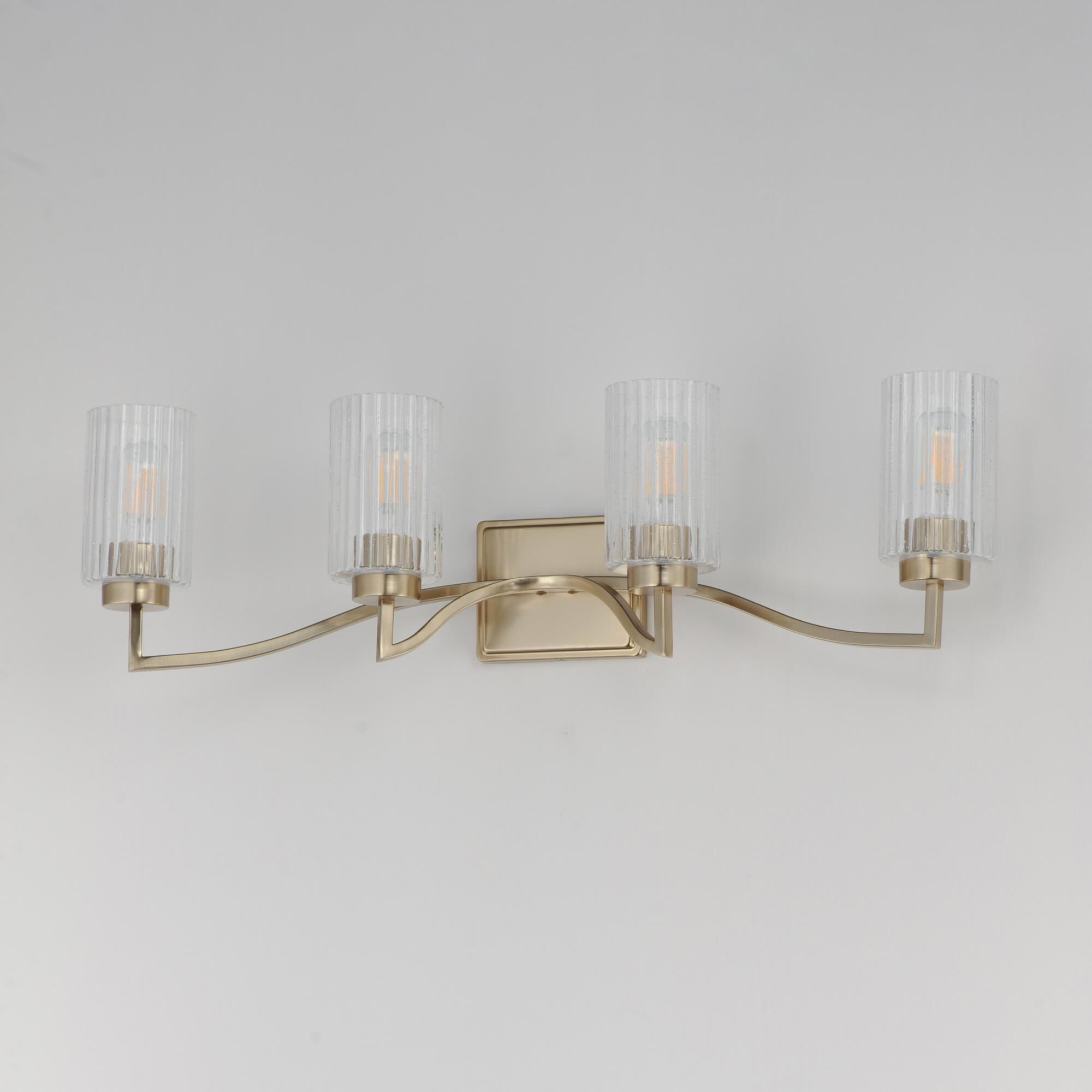 Shown in Satin Champagne finish and Clear Ribbed glass and Glass shade