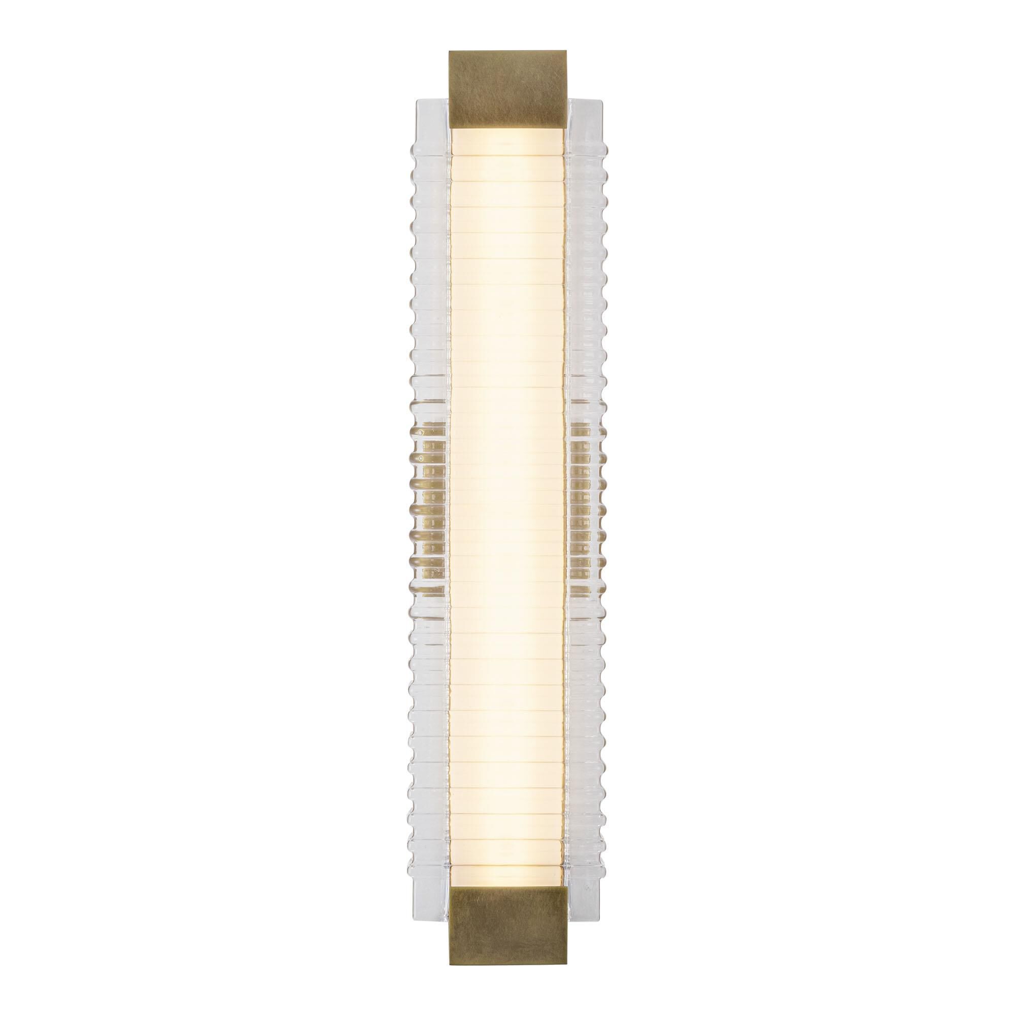 Shown in Vintage Brass finish and Clear Ribbed glass