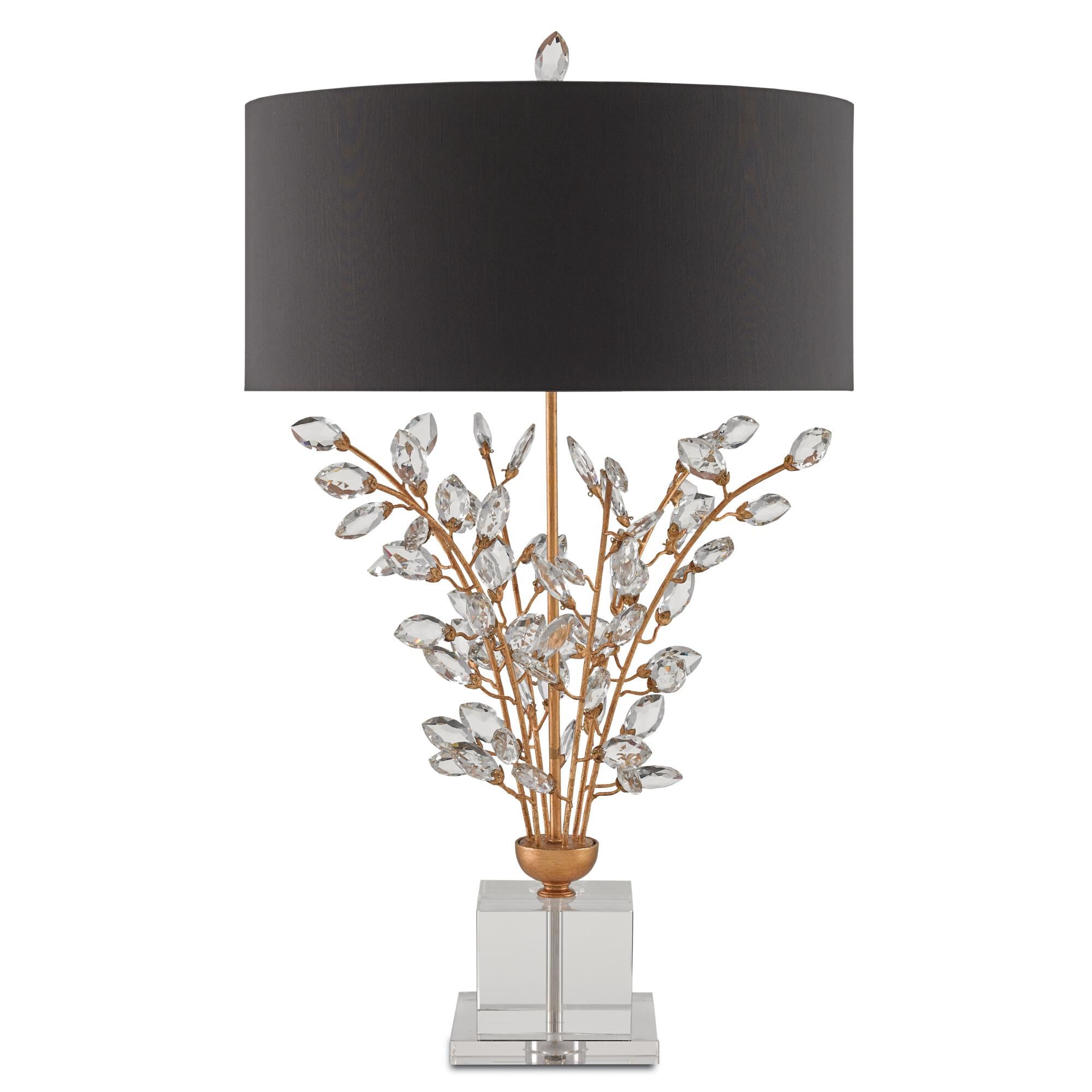 Shown in Chinois Gold Leaf-Clear finish and Black Shantung shade