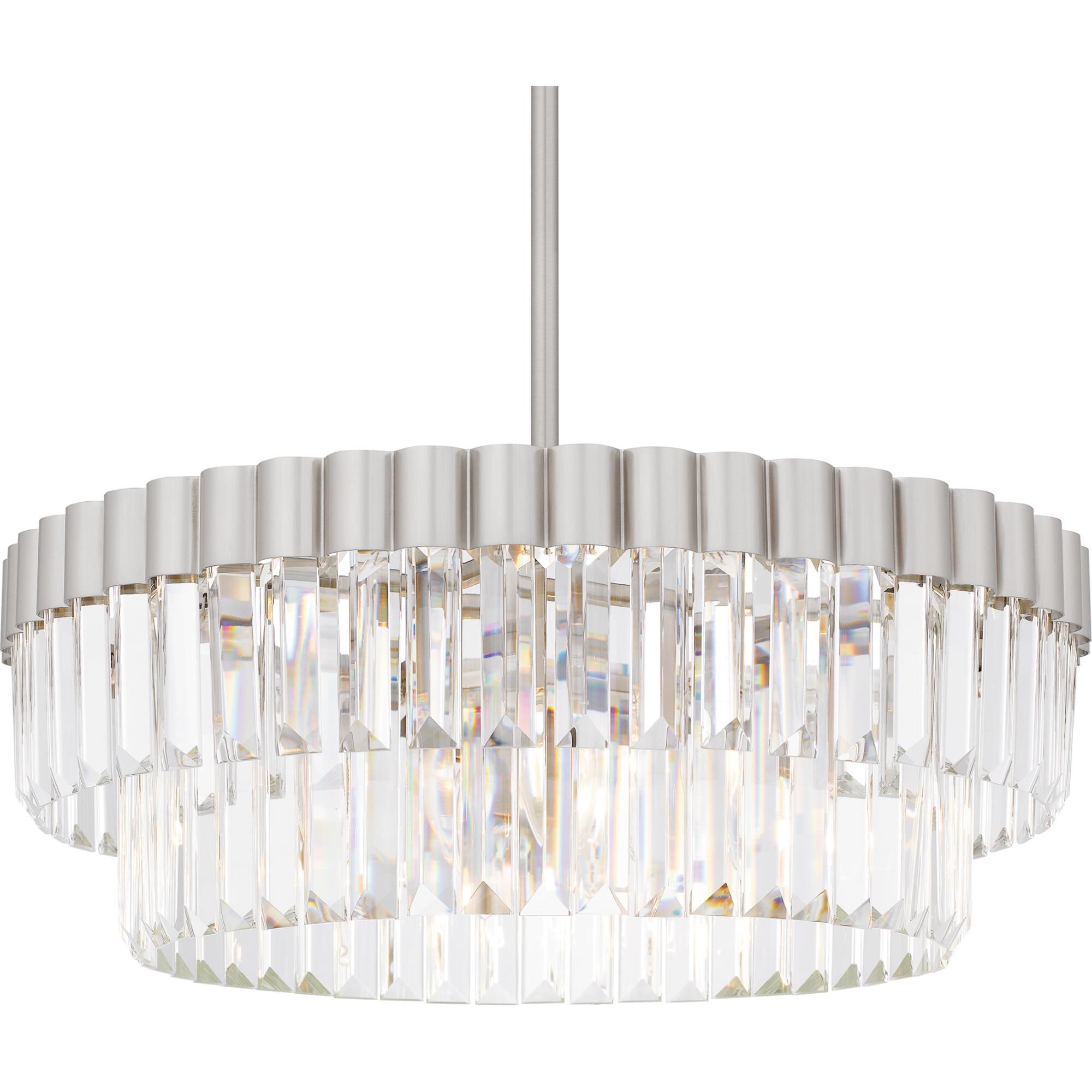 Shown in Brushed Nickel finish and Clear Crystal Glass , Clear Crystal Glass Drop shade