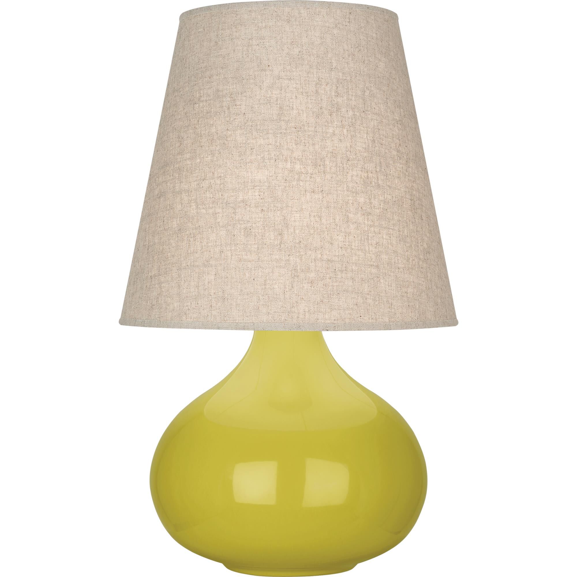 Shown in Citron Glazed Ceramic finish and Buff Linen shade