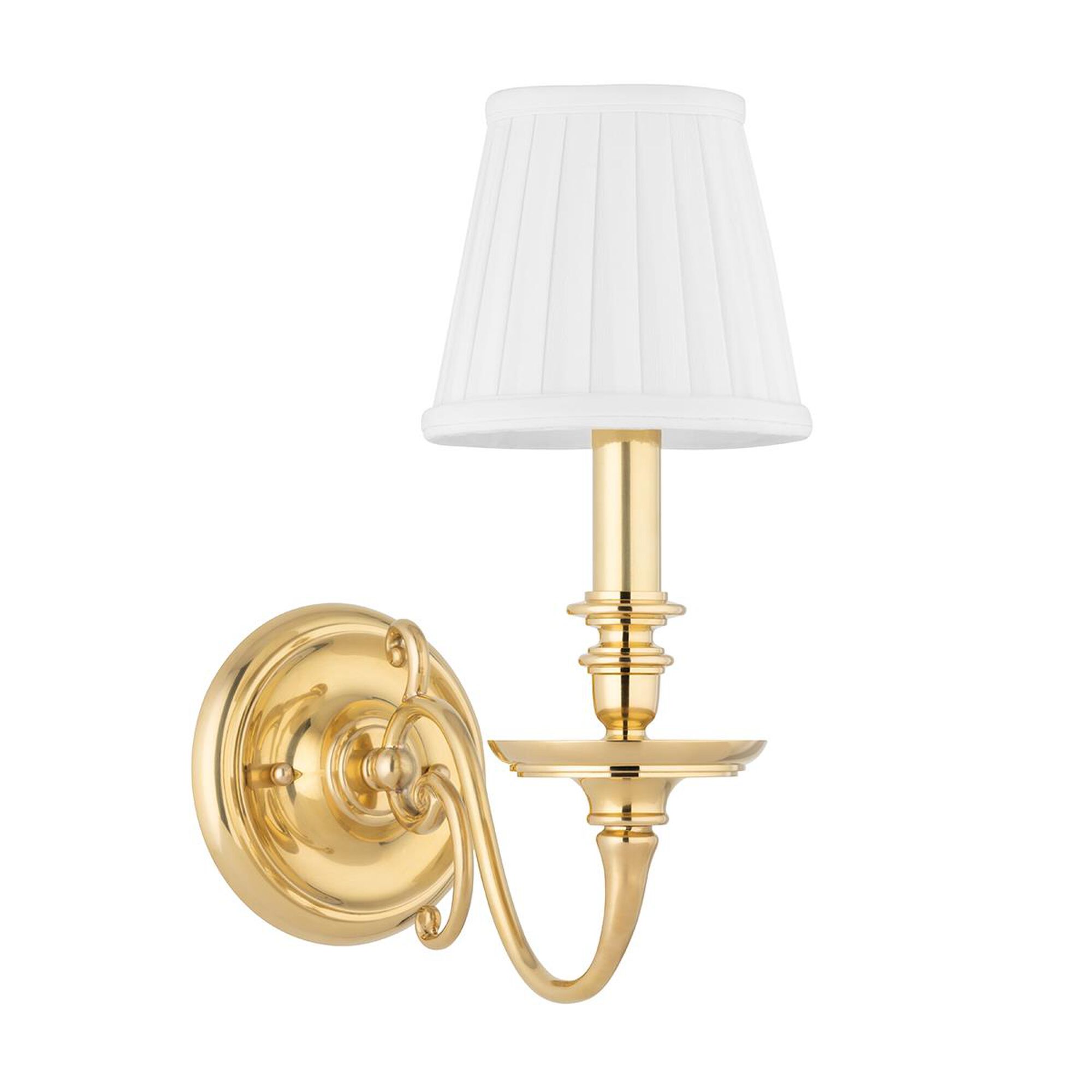 Shown in Aged Brass finish and Off White Faux Silk shade