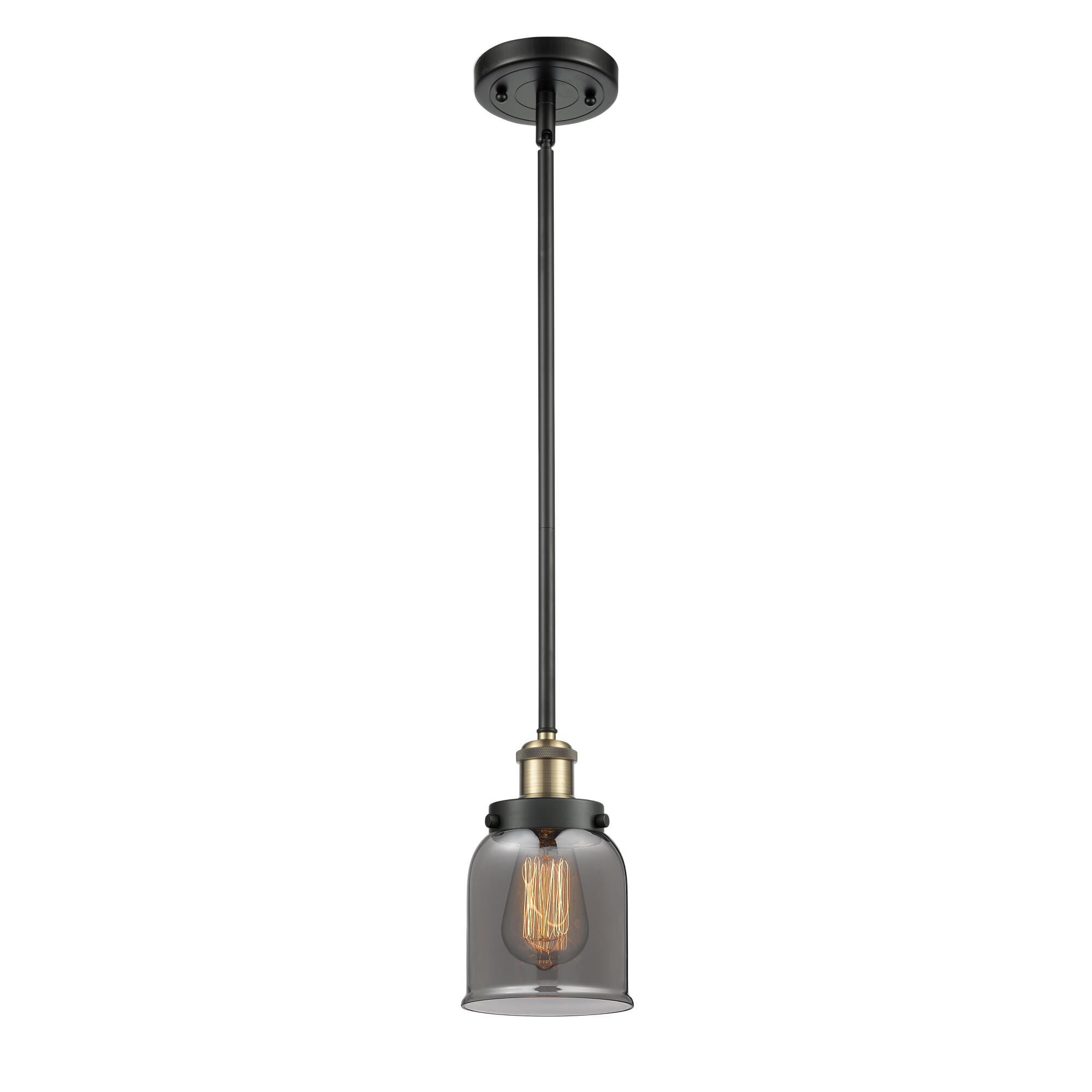 Shown in Black Antique Brass finish and Plated Smoke Small Bell glass