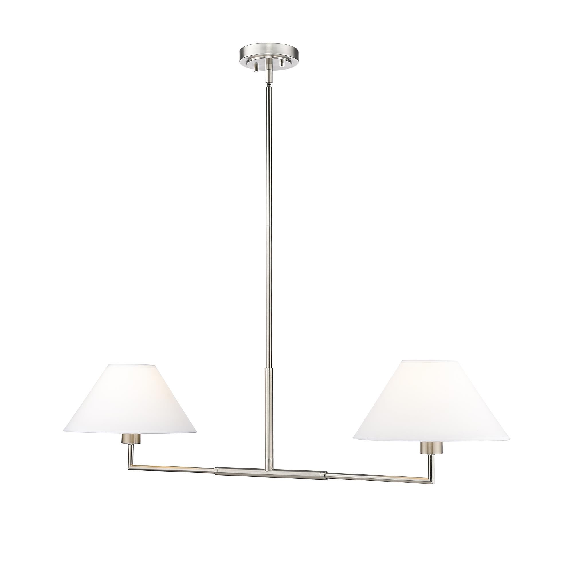 Shown in Brushed Nickel finish and White Linen glass and White Linen shade