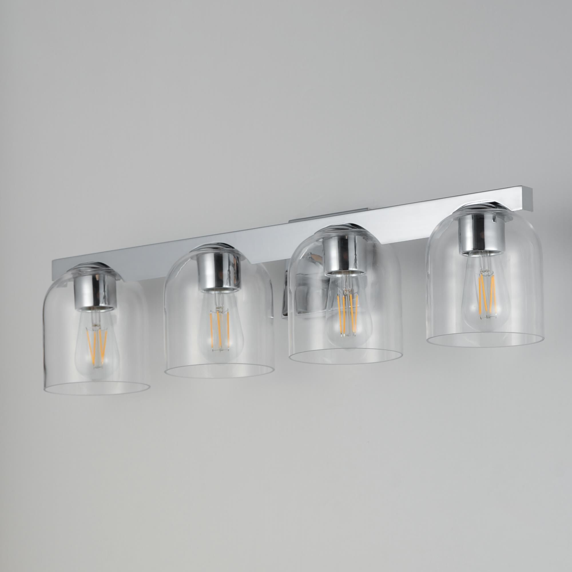 Shown in Polished Chrome finish and Clear glass and Glass shade