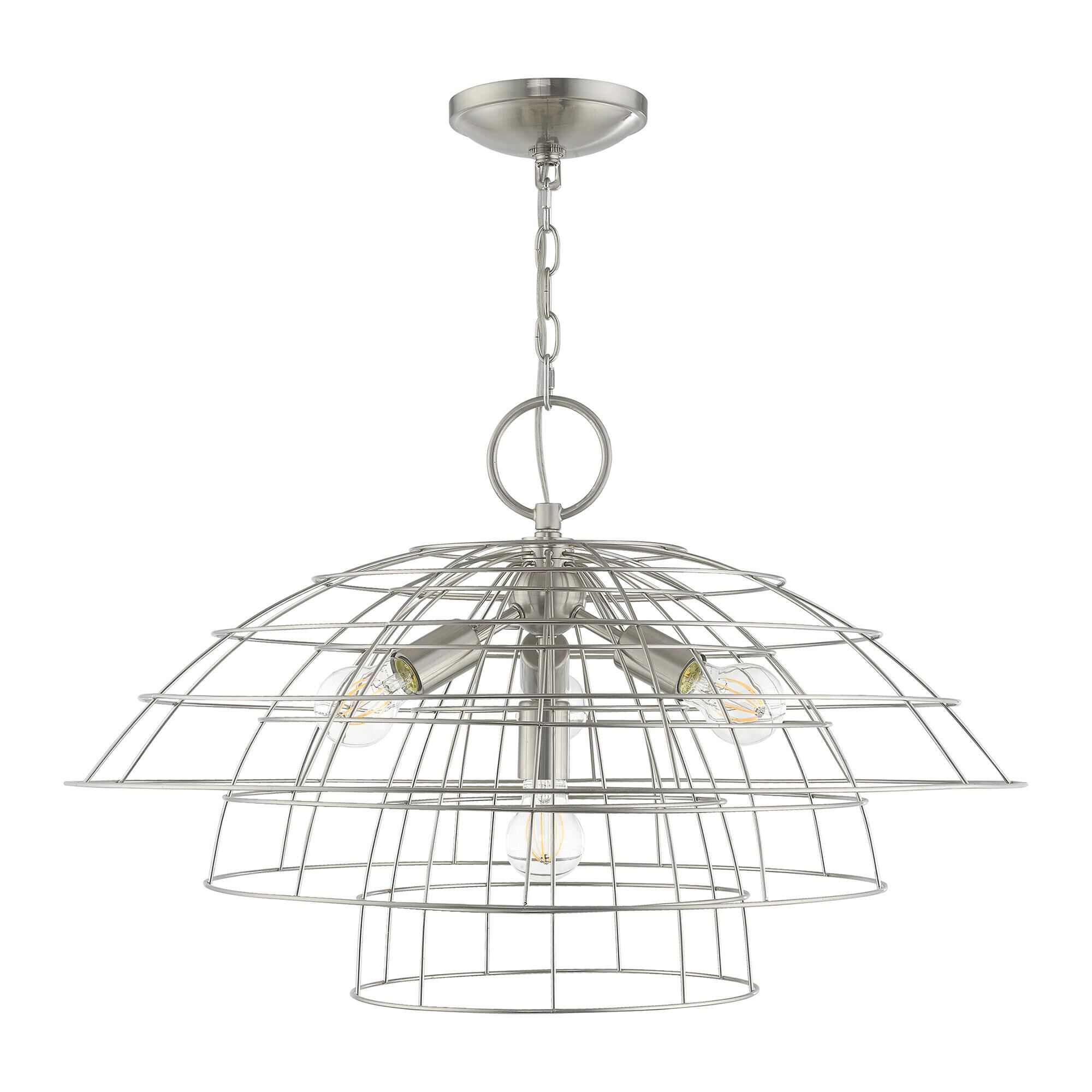 Shown in Brushed Nickel finish and Brushed Nickel Hand Crafted Steel Wire Cage shade