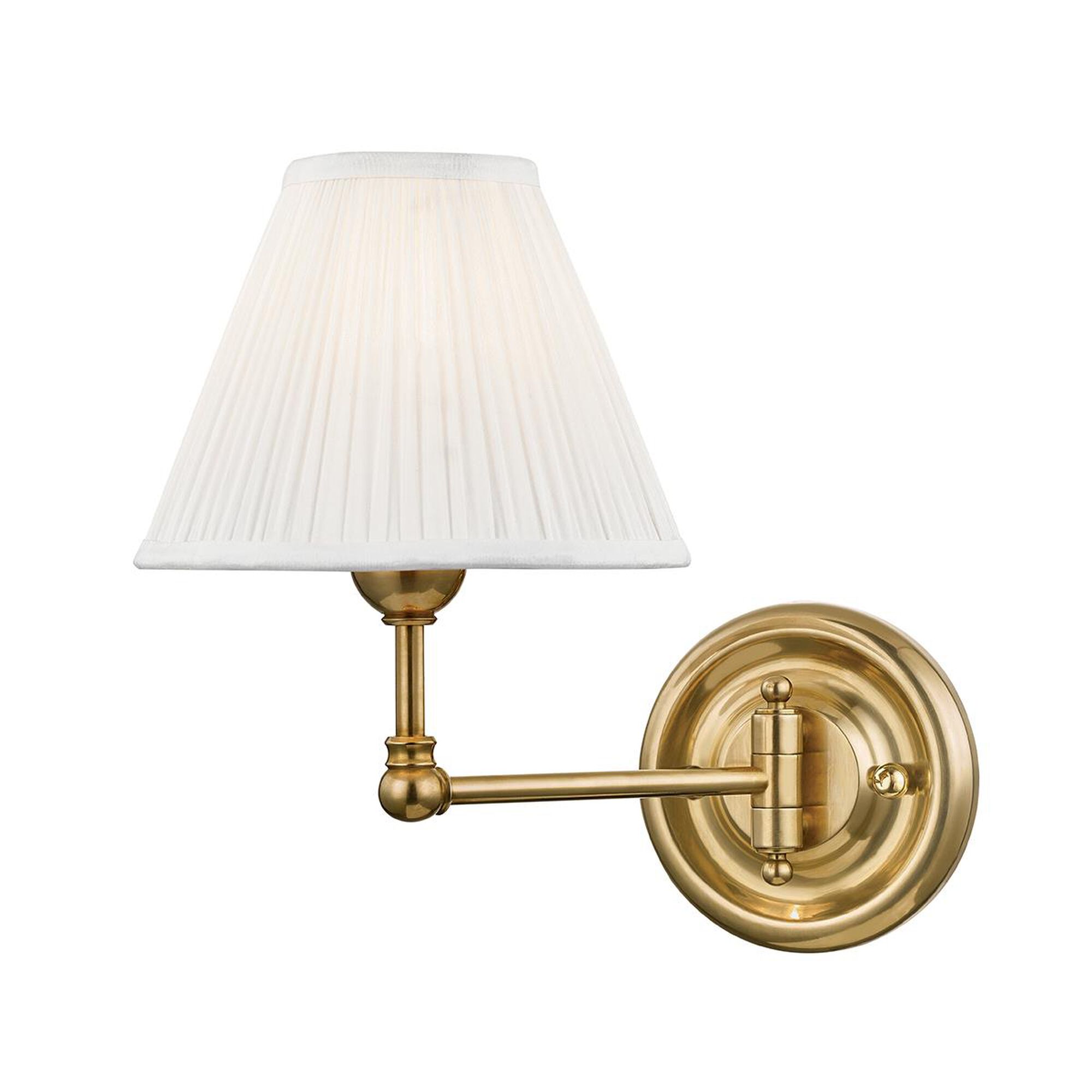 Shown in Aged Brass finish and Off White Silk shade