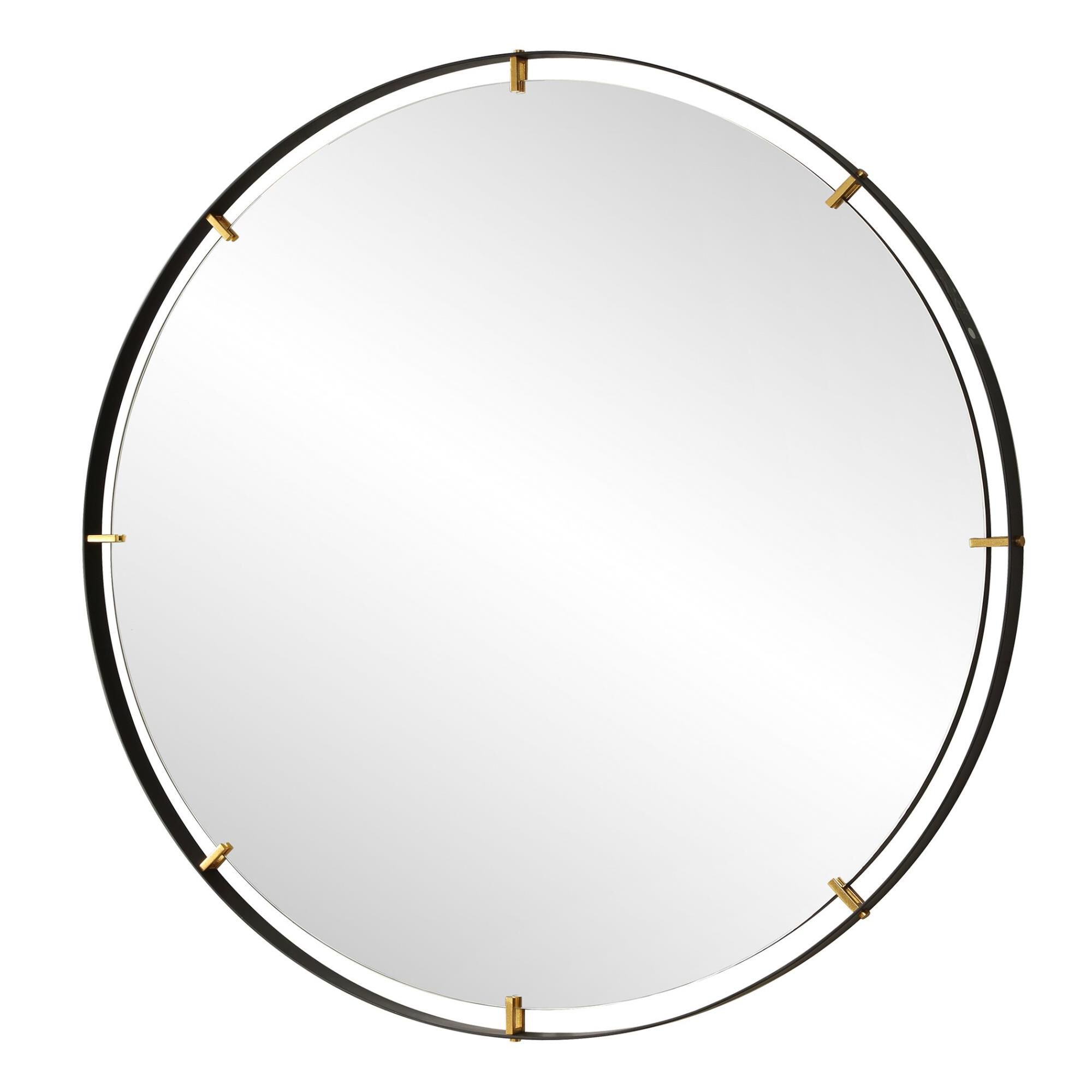 Shown in Elevate Your Home Decor With Our Grand Pendulum Round Mirror. Crafted With A Hefty Black Iron Frame  finish