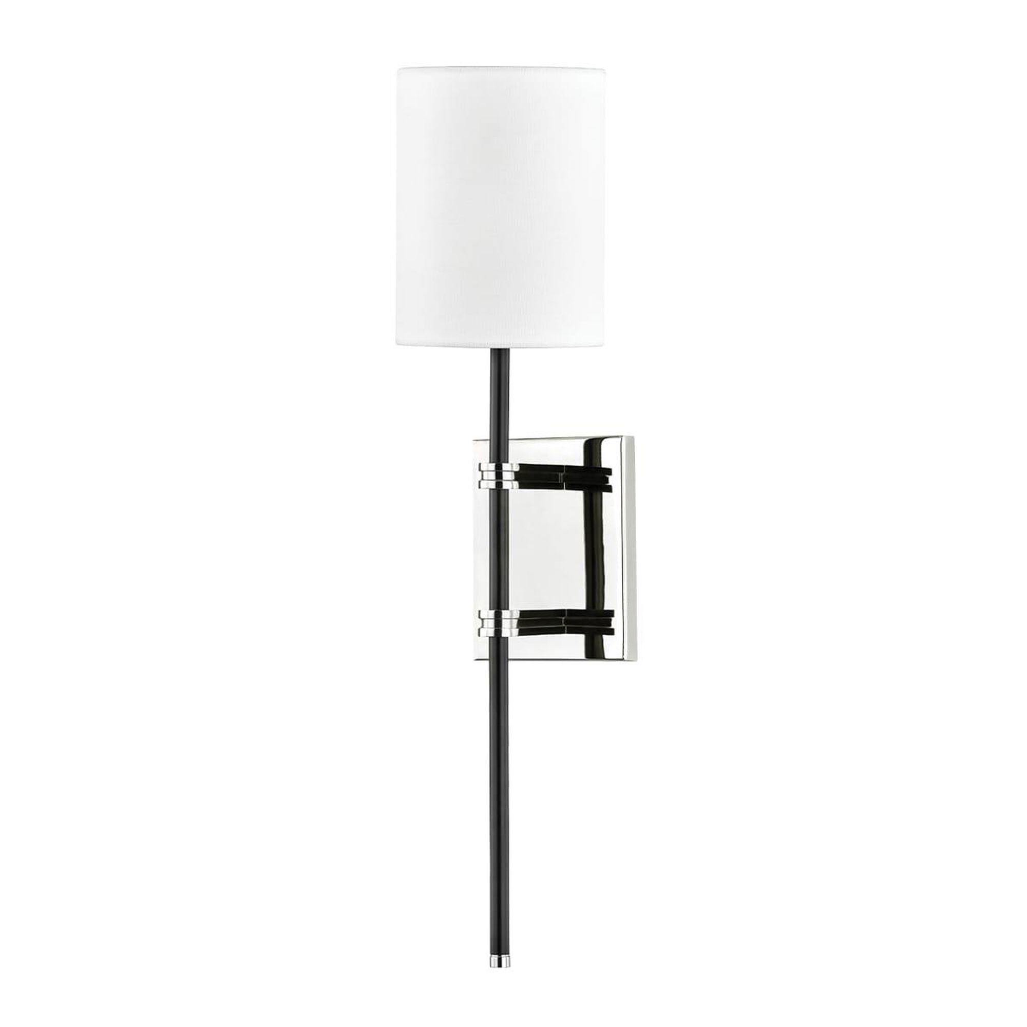 Shown in Polished Nickel And Black finish and White Belgian Linen shade