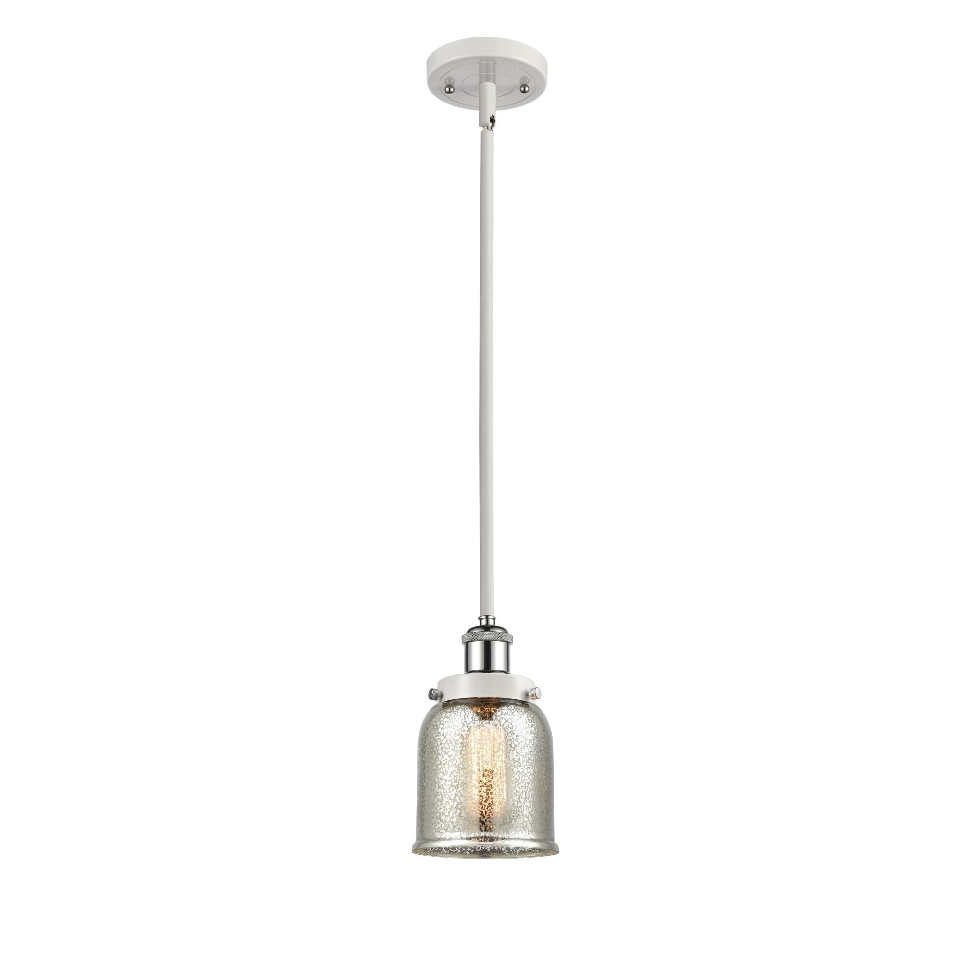 Shown in White And Polished Chrome finish and Silver Plated Mercury Small Bell glass and Polished Chrome accent