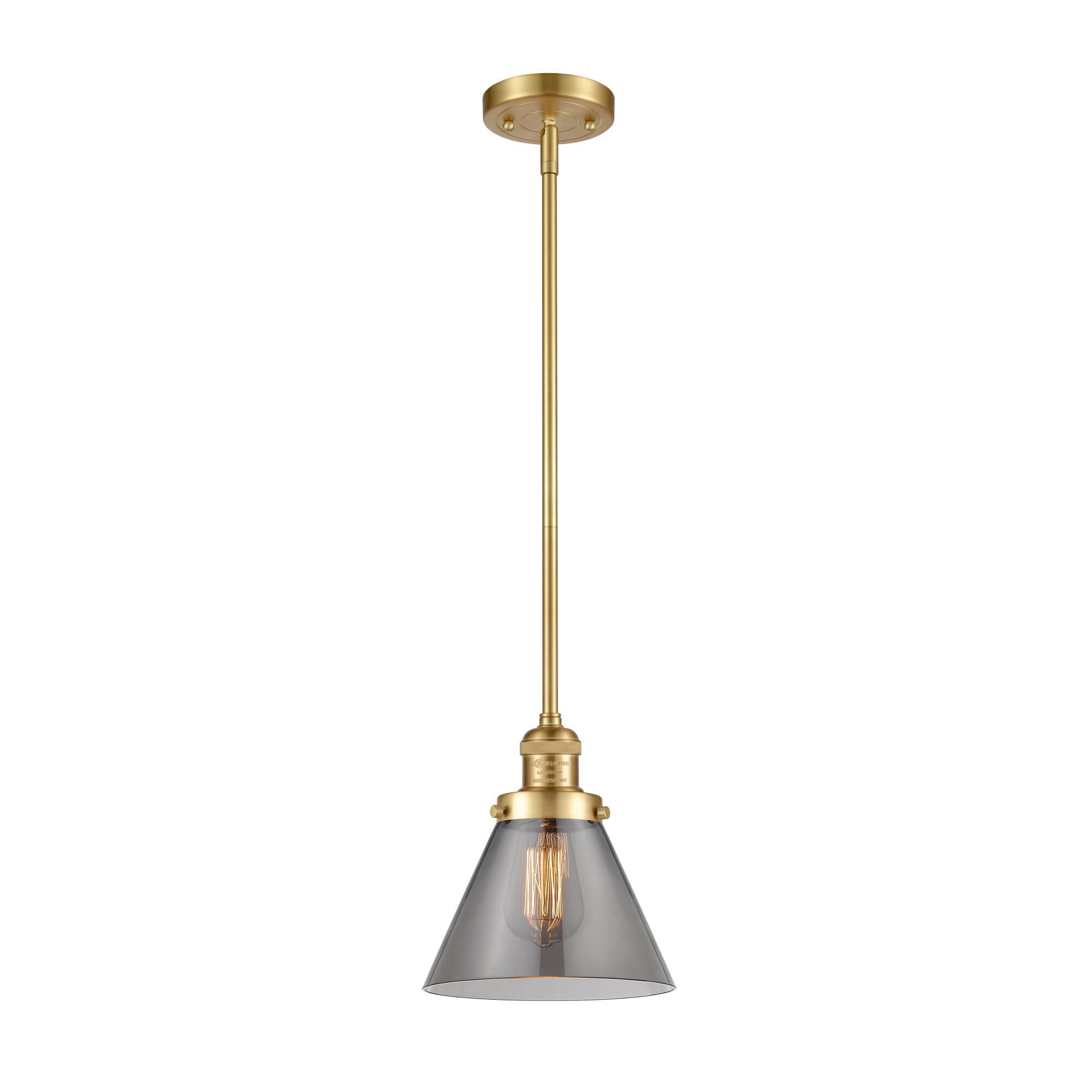 Shown in Satin Gold finish and Plated Smoke Large Cone glass