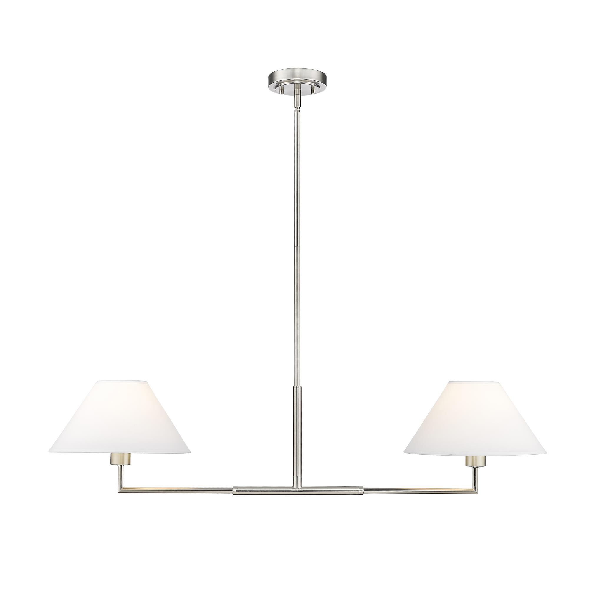 Shown in Brushed Nickel finish and White Linen glass and White Linen shade