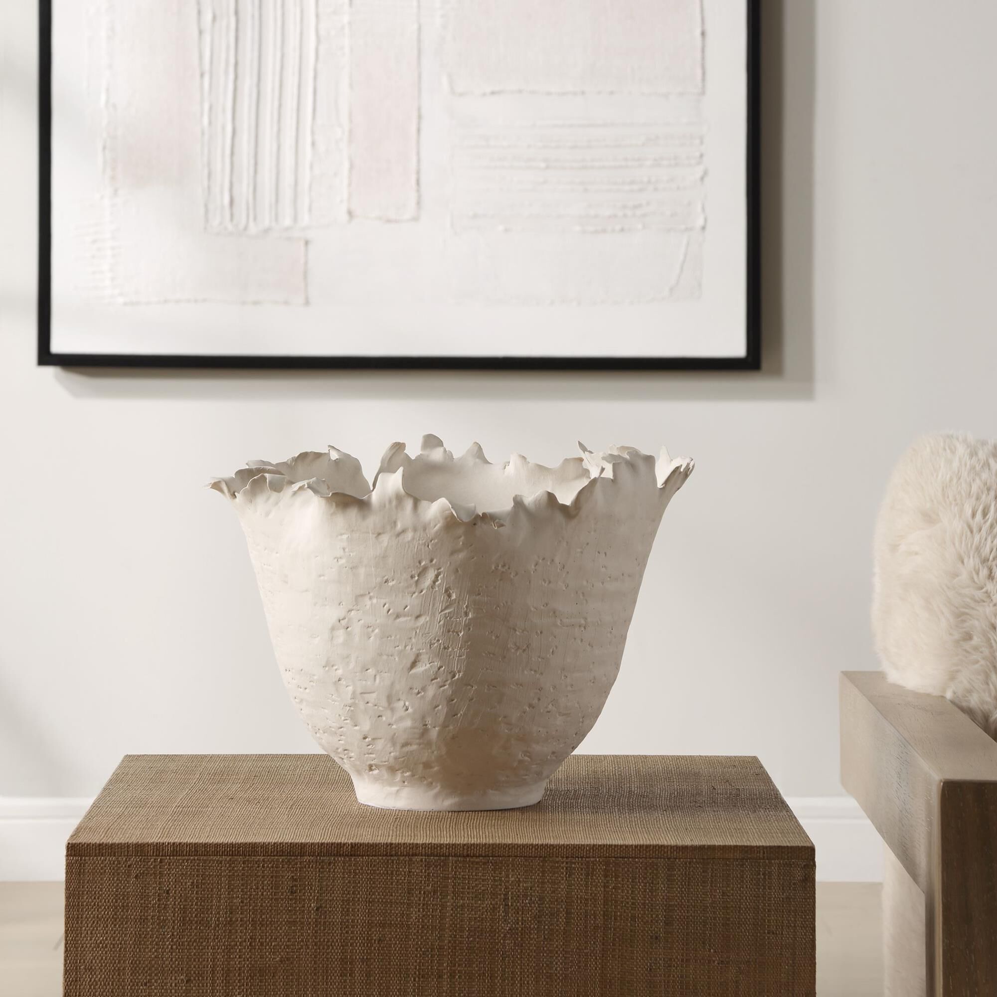 Shown in Matte 0ff-White Ceramic Bowl Features A Textured Exterior With Delicate, Organically Shaped Imperfec finish