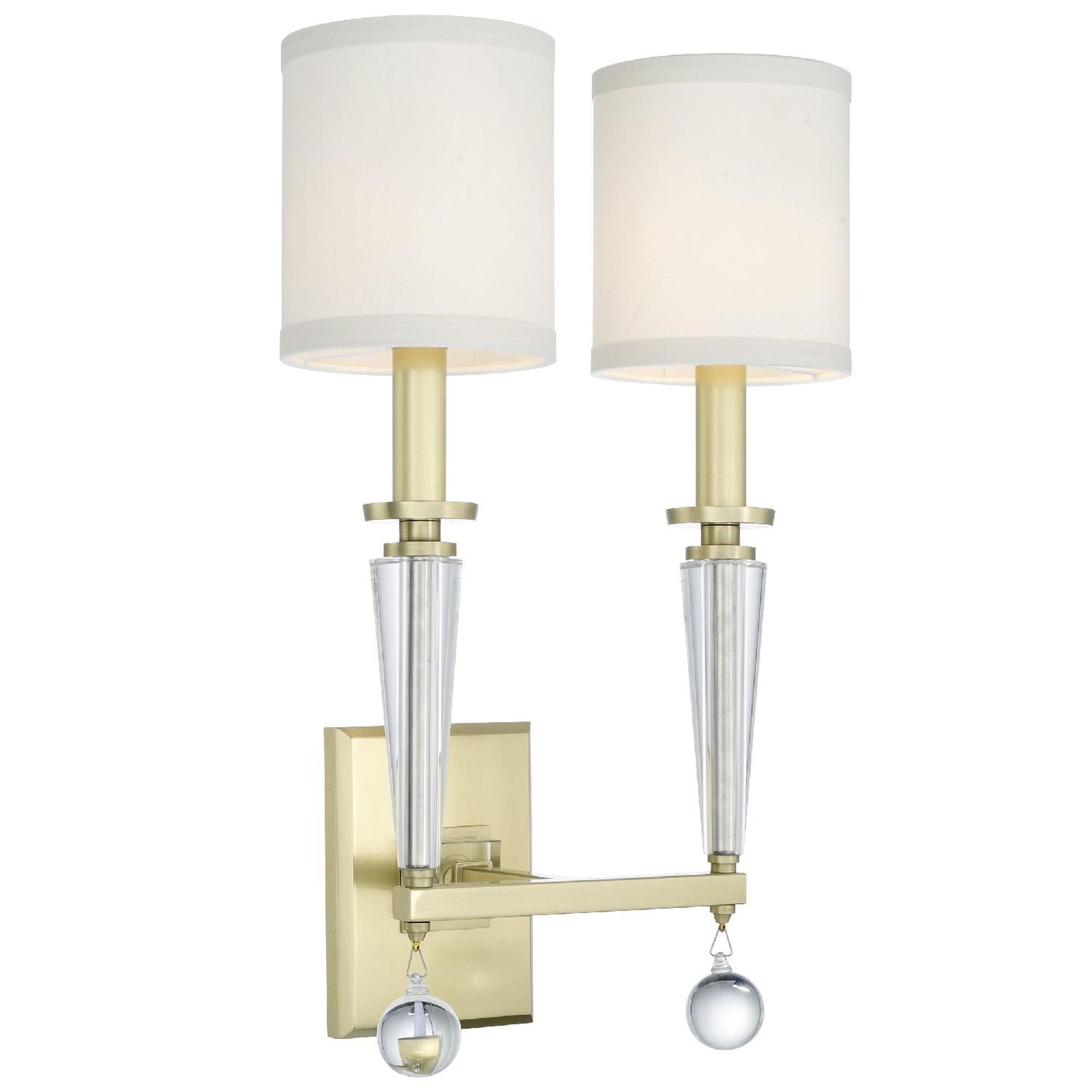 Shown in Antique Gold finish and Clear Glass Balls crystal and White Silk shade