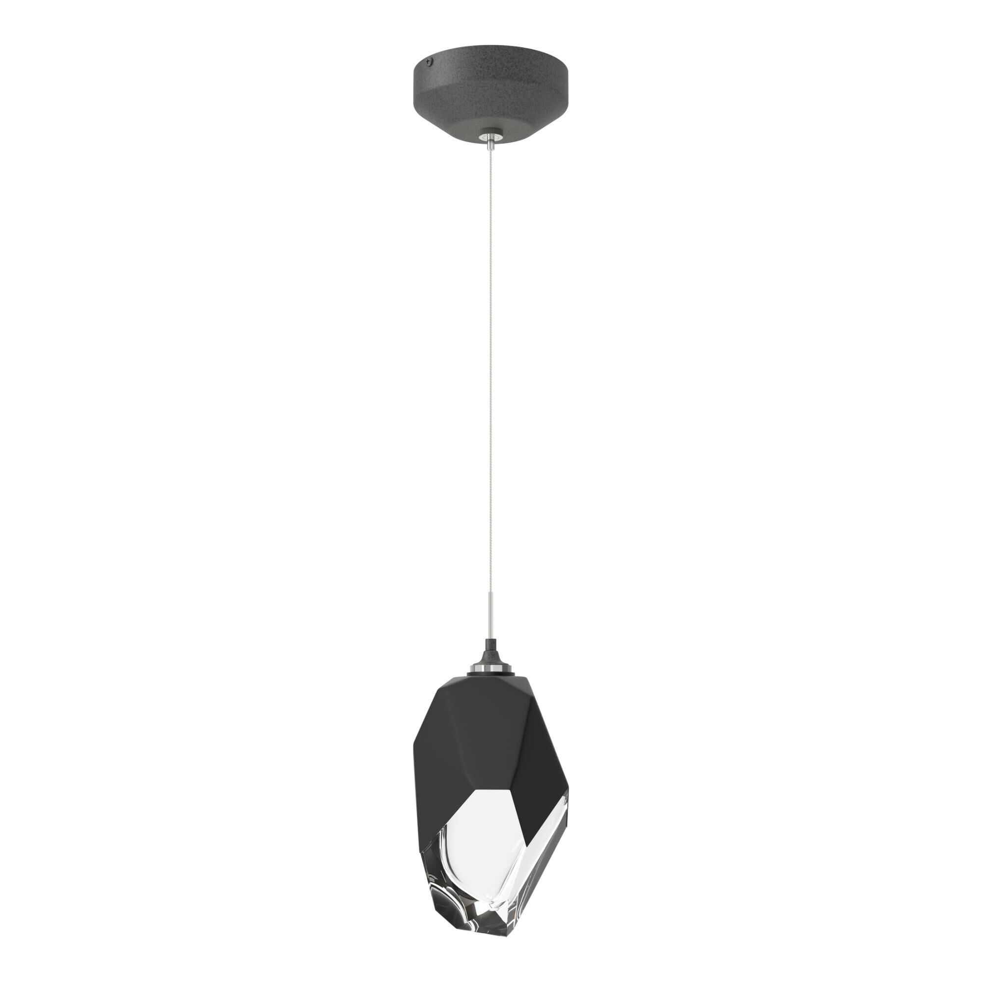 Shown in Natural Iron finish and Black glass and Black Glass shade