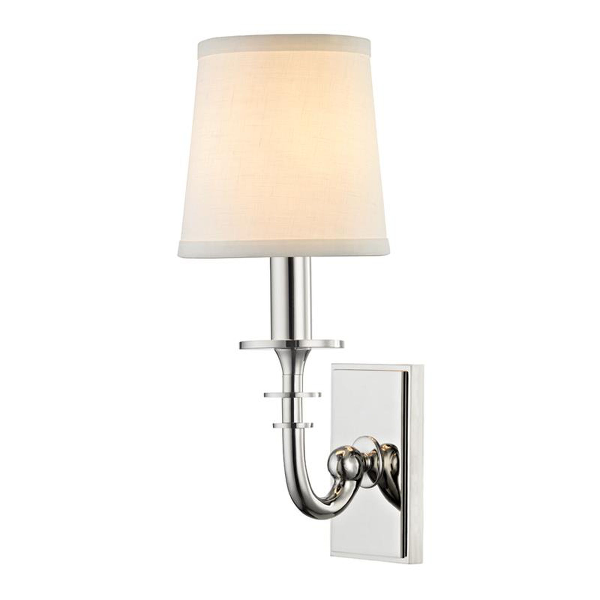 Shown in Polished Nickel finish and White Linen shade