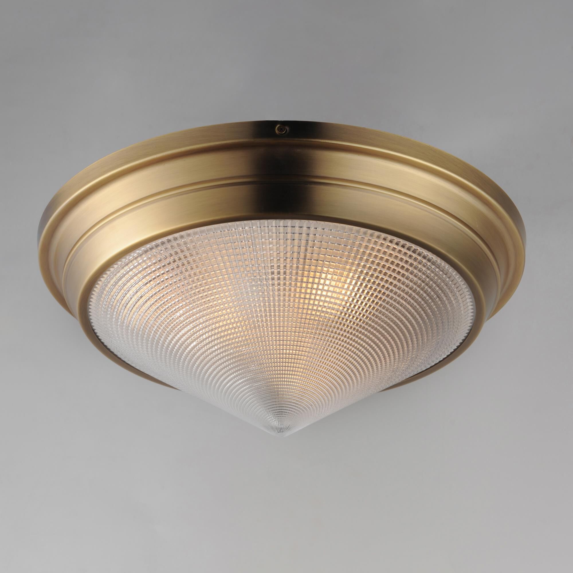 Shown in Natural Aged Brass finish and Prairie Rib Frost glass and Glass shade