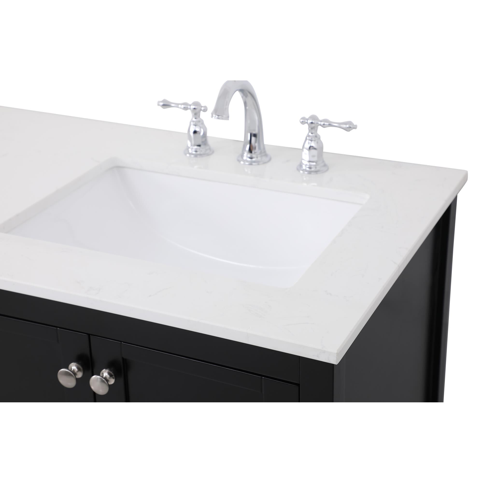 Shown in Black And Brushed Nickel With Calacatta Quartz finish