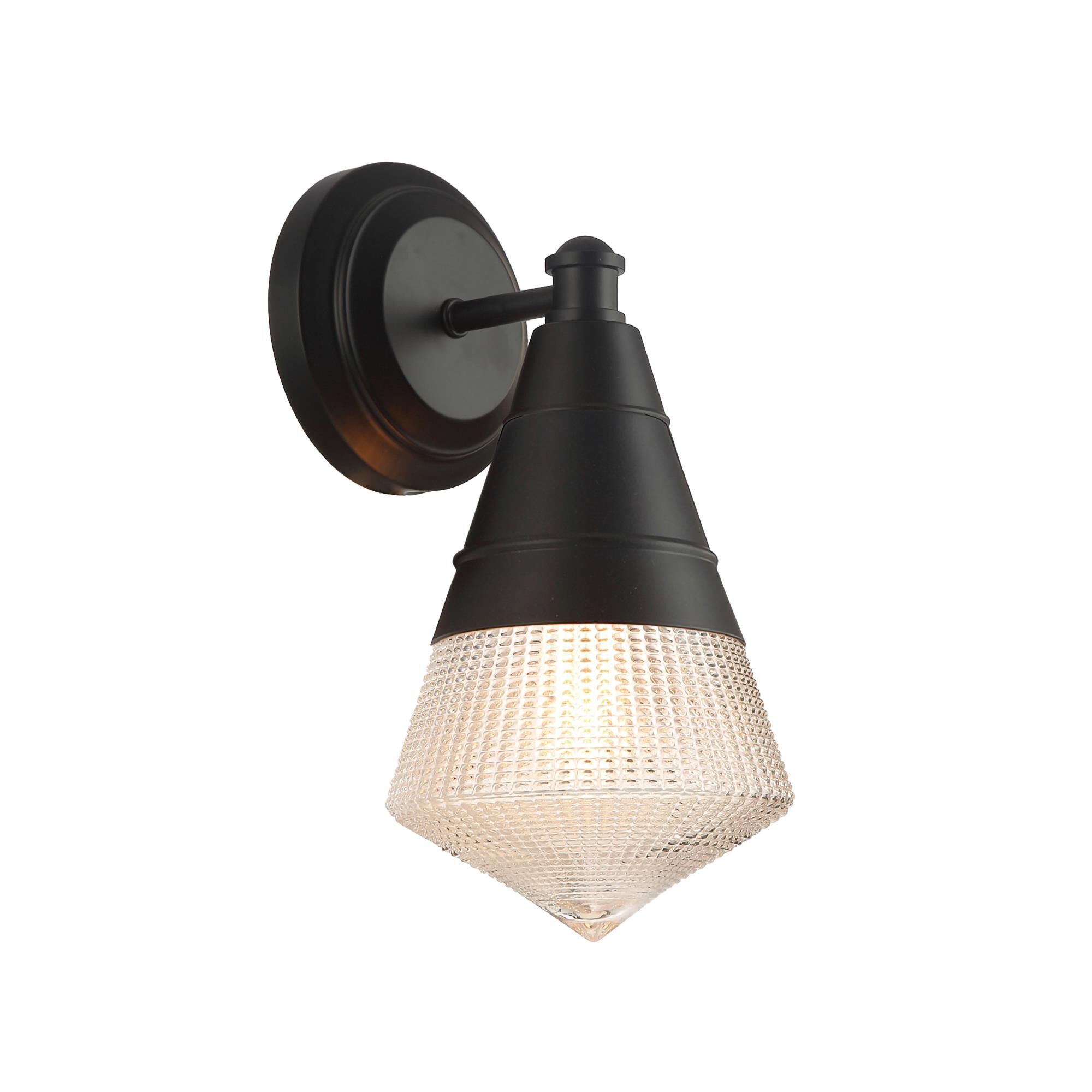 Shown in Black finish and Prairie Rib Frost glass and Glass shade