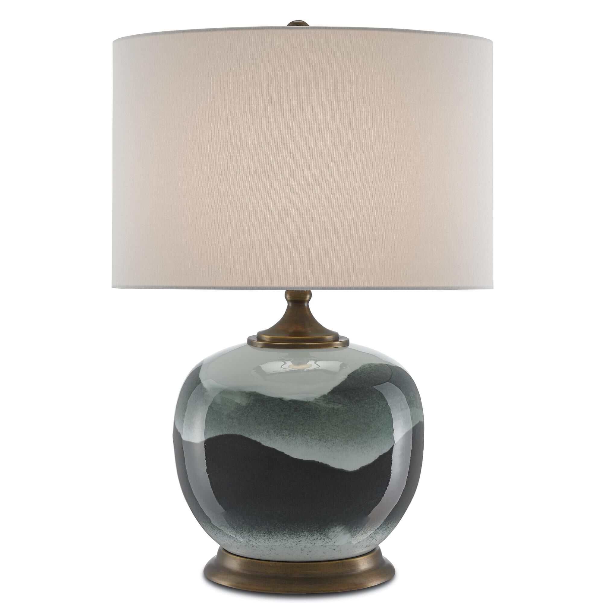 Shown in White-Green-Antique Brass finish and White Linen shade