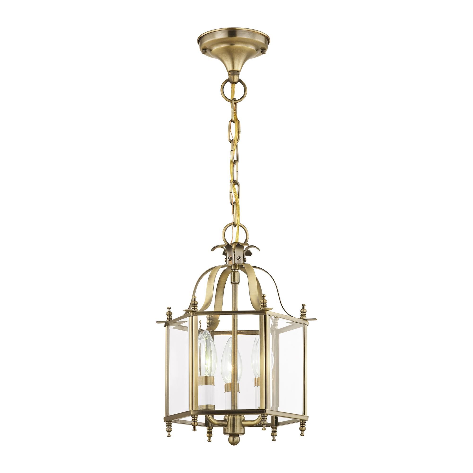 Shown in Antique Brass finish and Clear Beveled glass