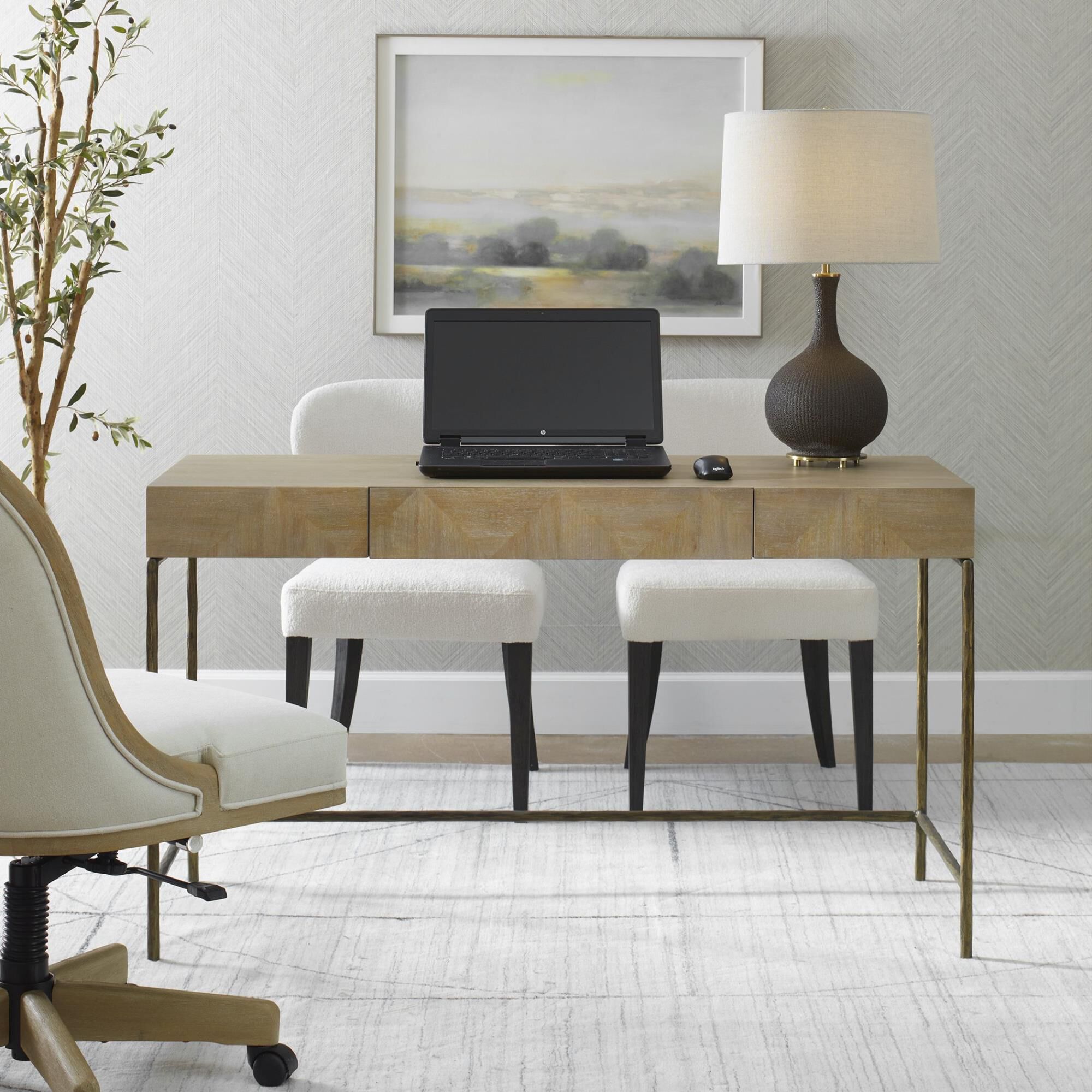 Shown in The Aristotle Desk Provides Any Room With A Clean-Lined Contemporary Work-Space. Finished In A Vibra finish